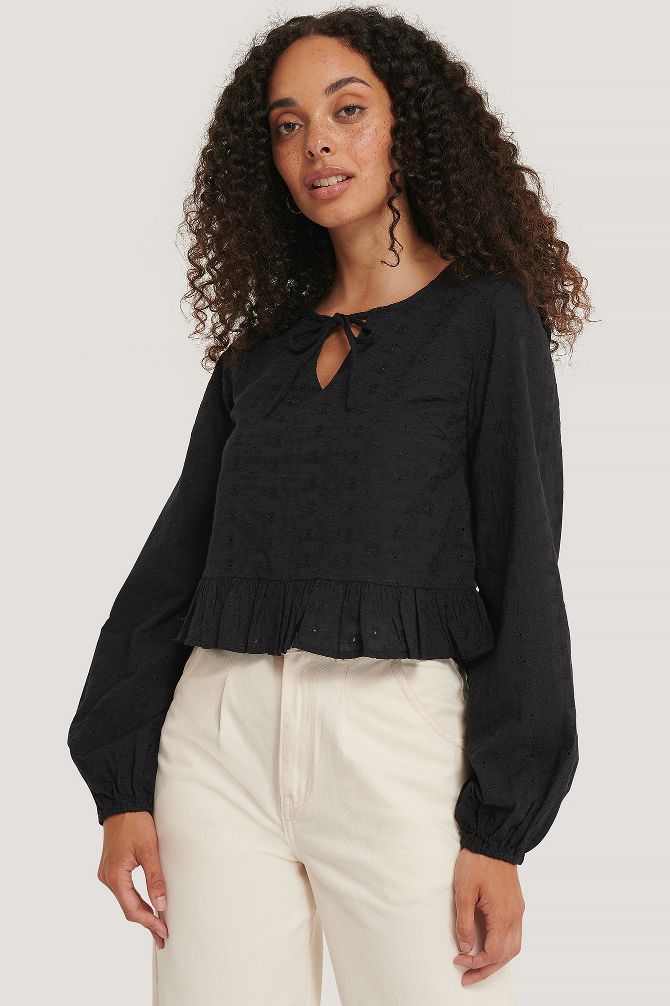 Black Embroidery Frill Blouse