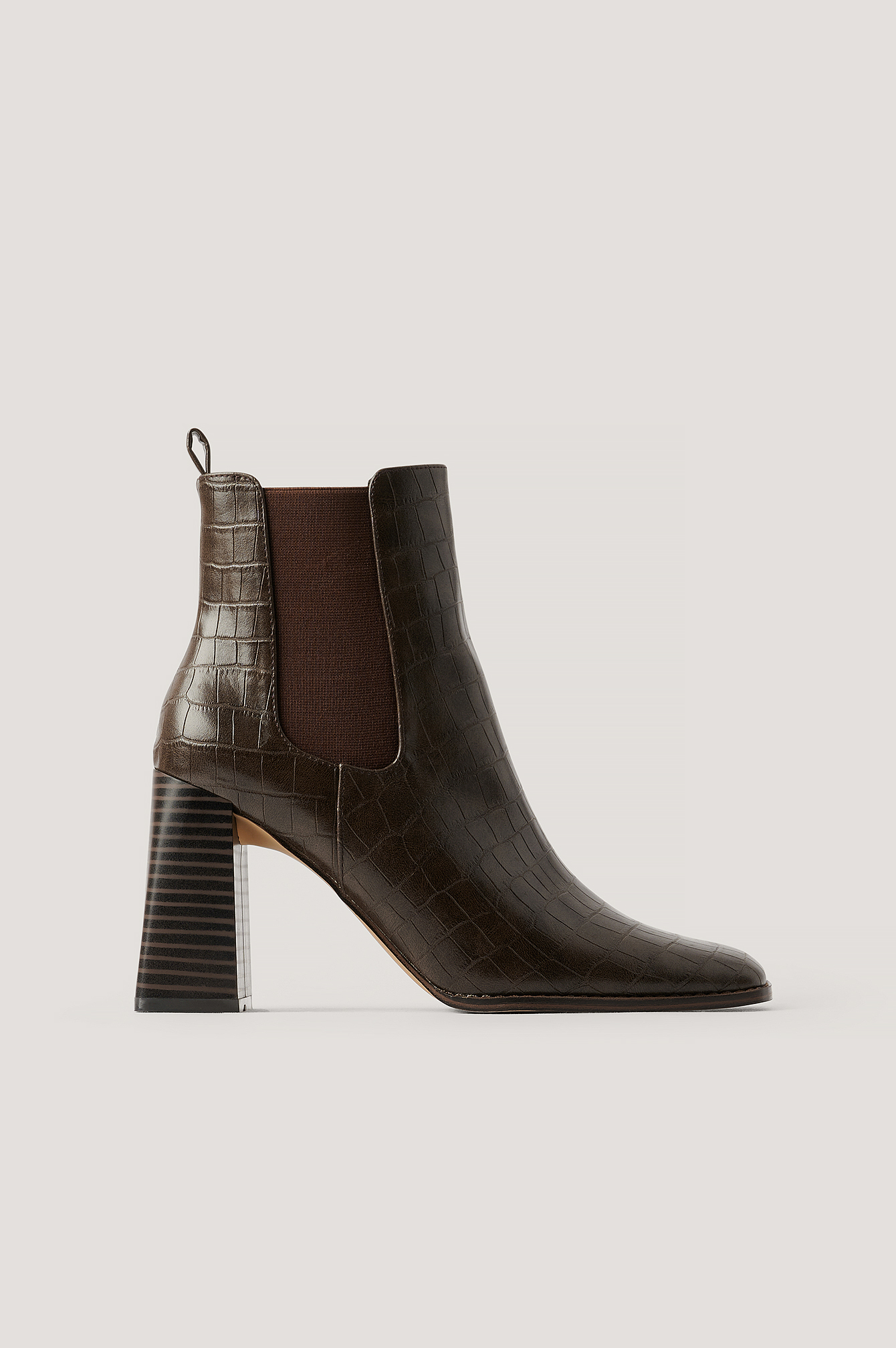 Brown Flared Block Heel Boots