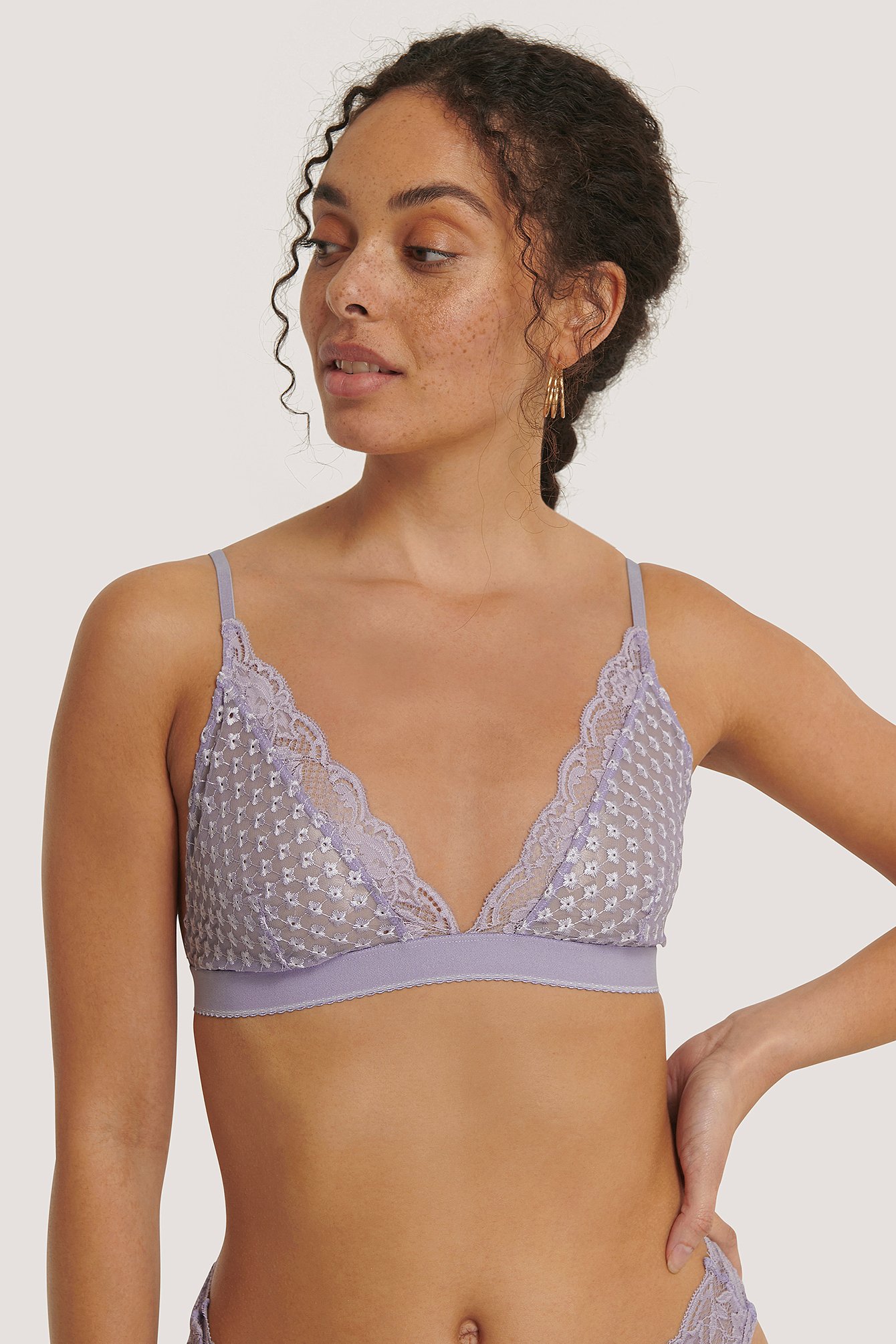Lilac Flower Embroided Lace Bralette