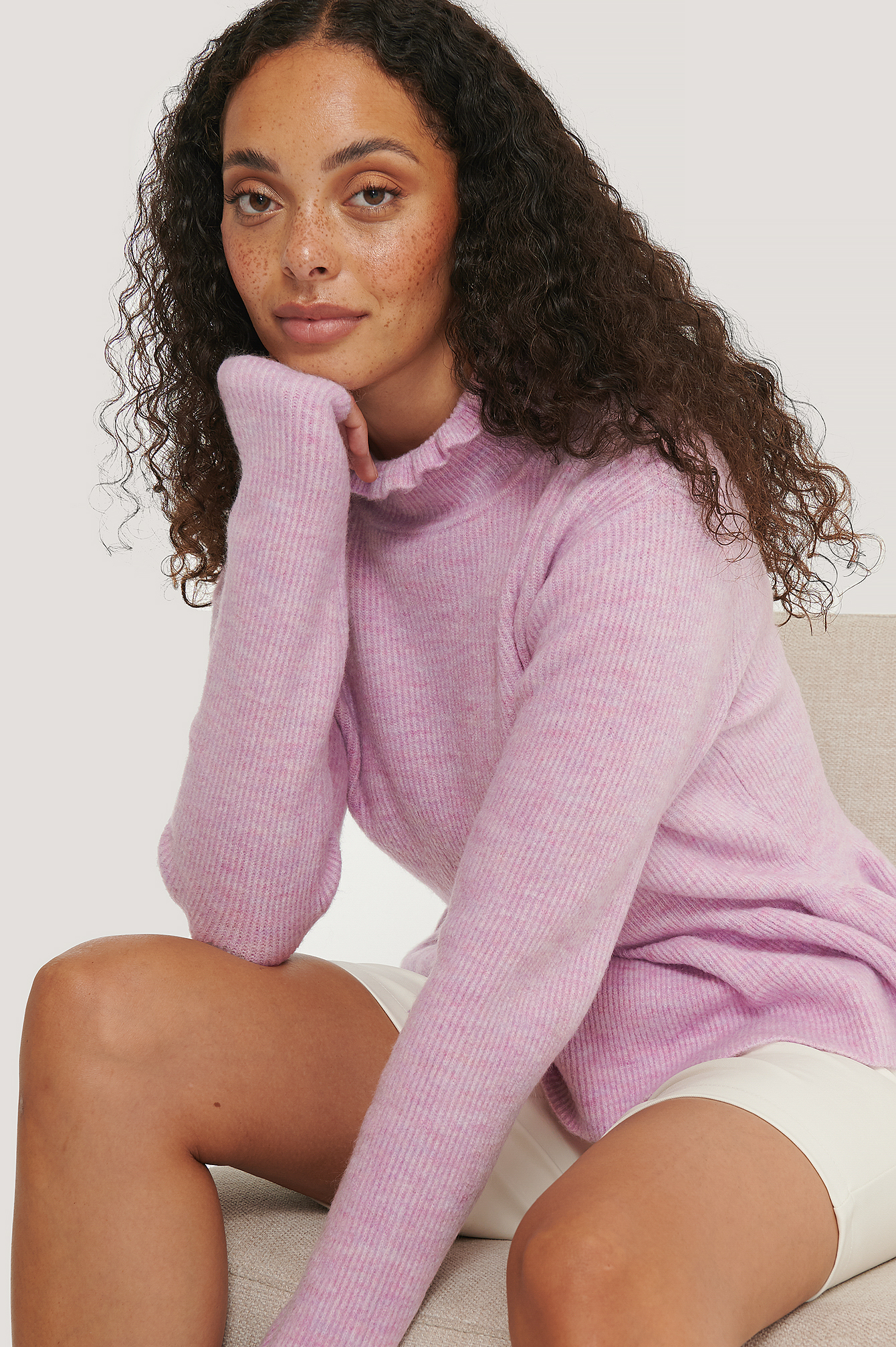 Purple Frill Detailed Knitted Sweater