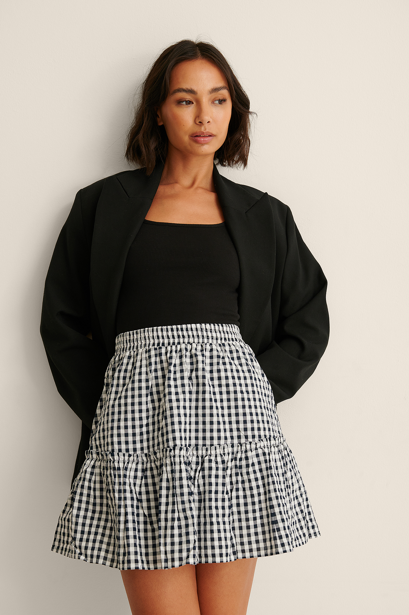 Black/White Organic Frilled Gingham Mini Skirt