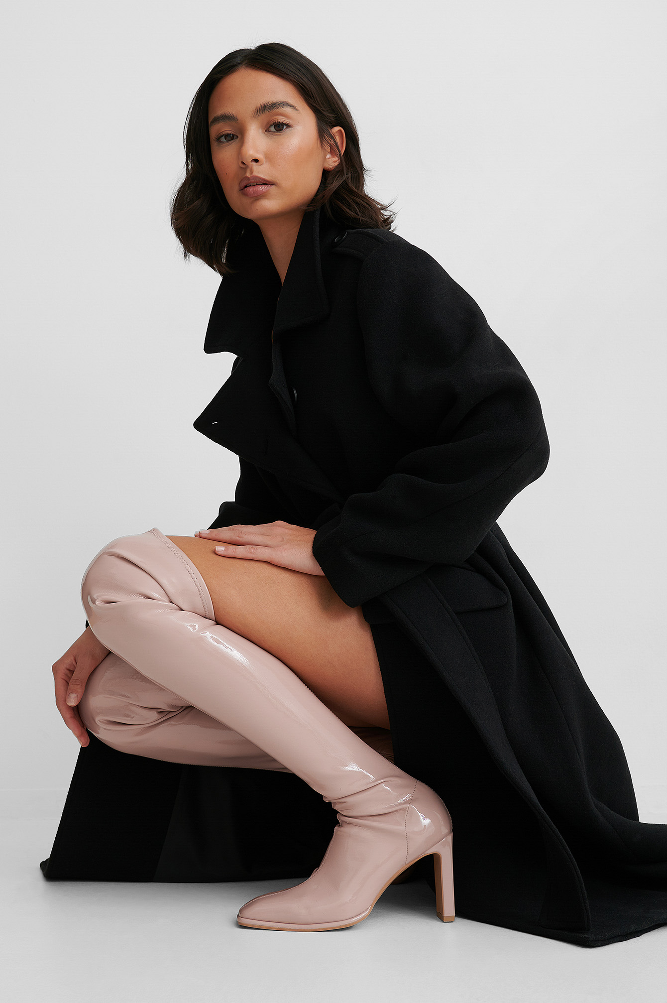 Dusty Pink Glossy Patent Overknee Boots