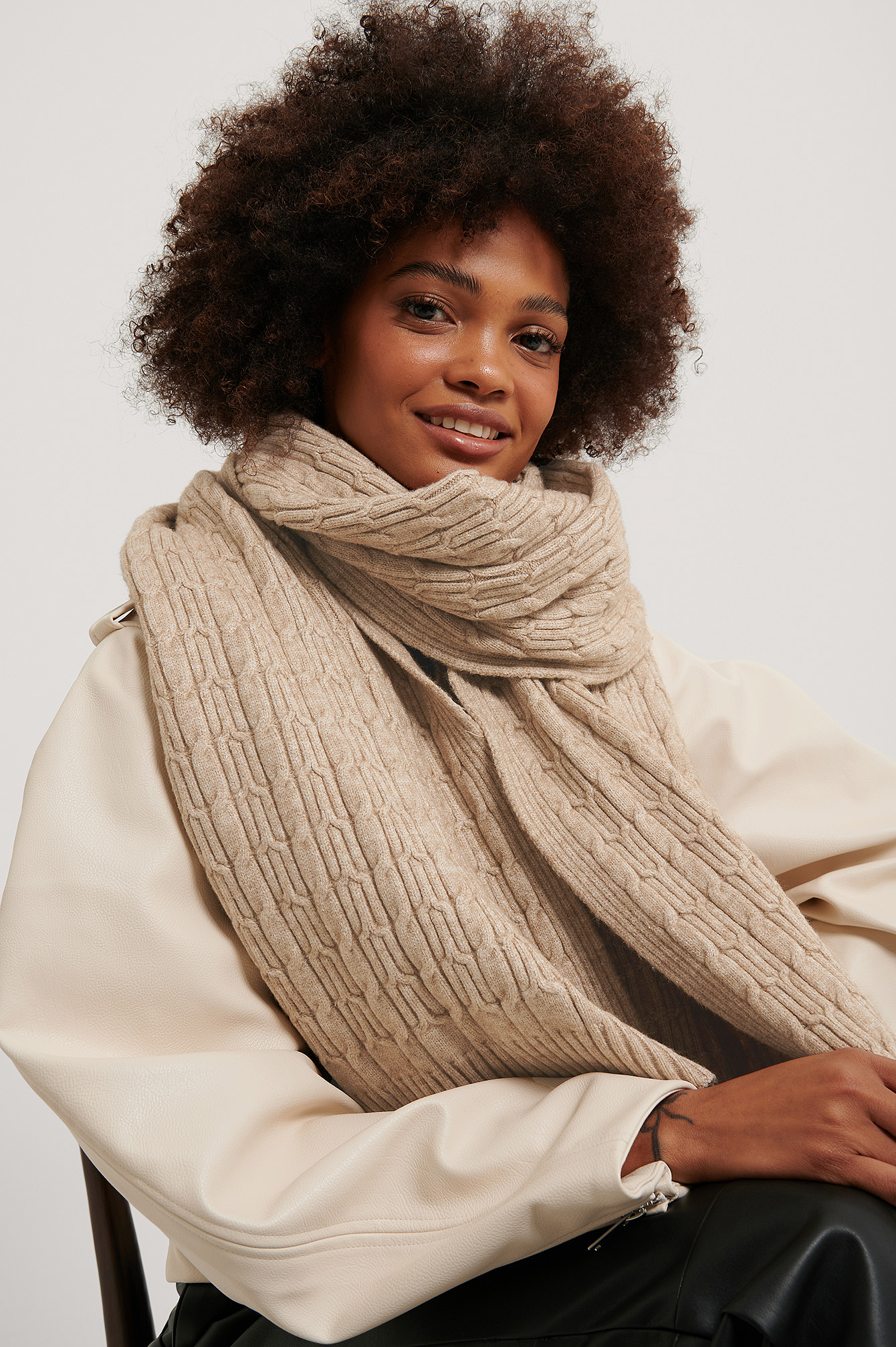 Beige Jersey Cableknit Scarf