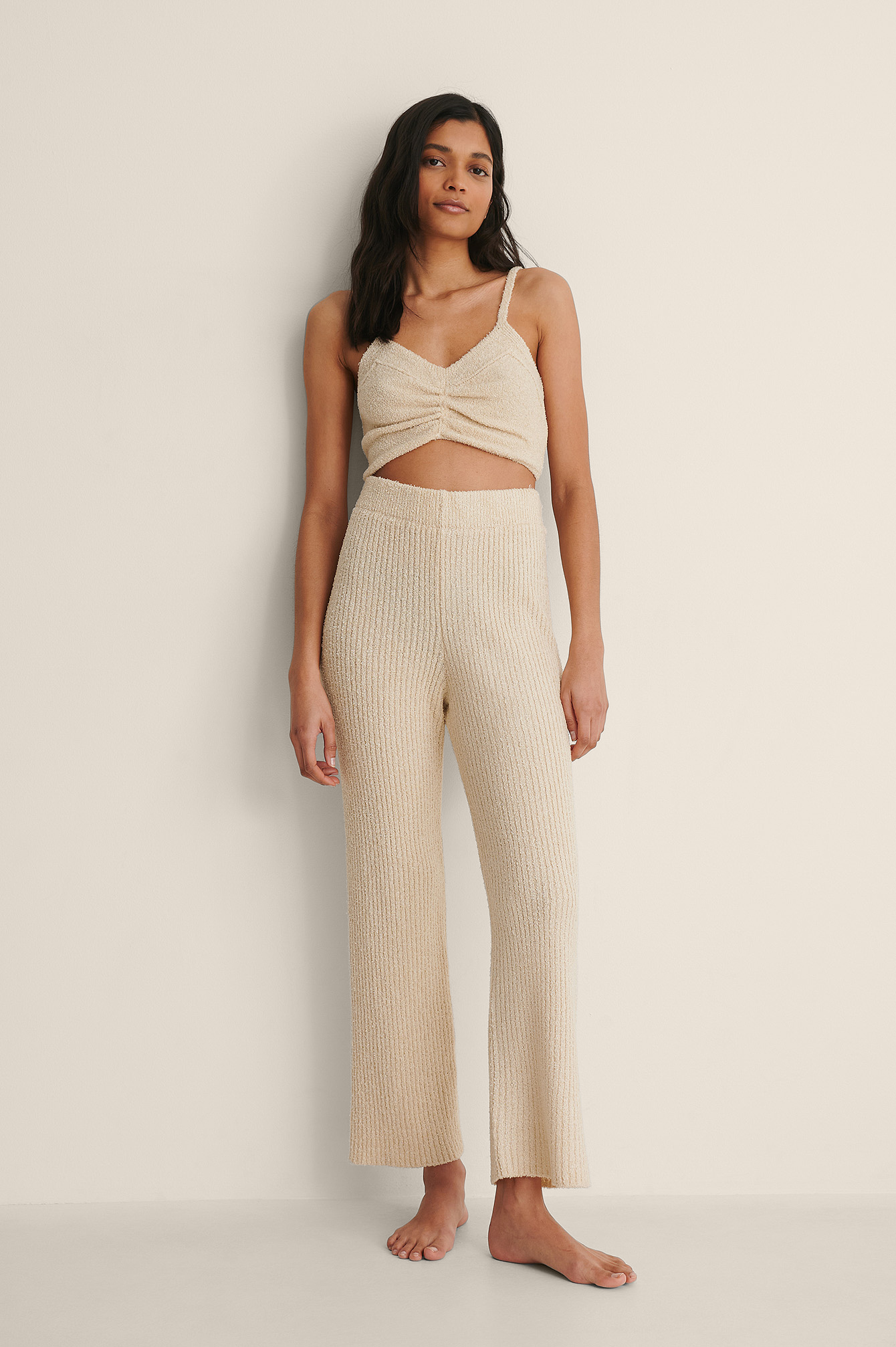 Light Beige Knitted Cropped Trousers