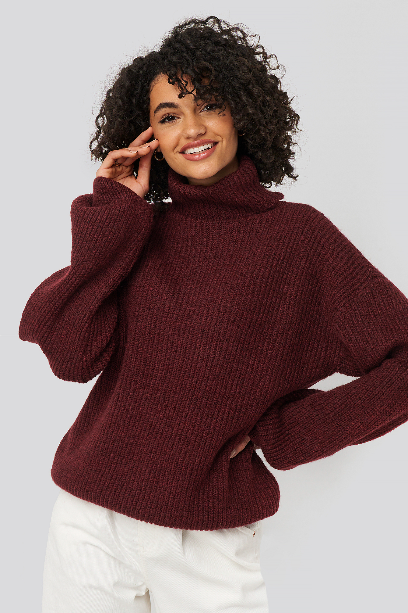 Burgundy Knitted Turtle Neck Sweater