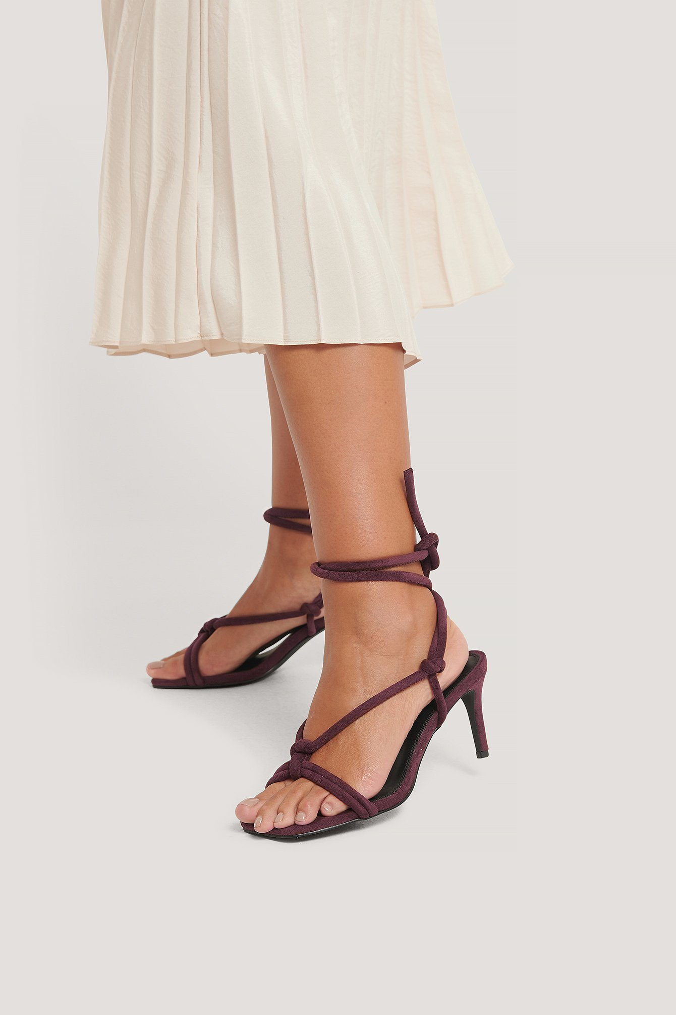 Burgundy Knotted Straps Heeled Sandals