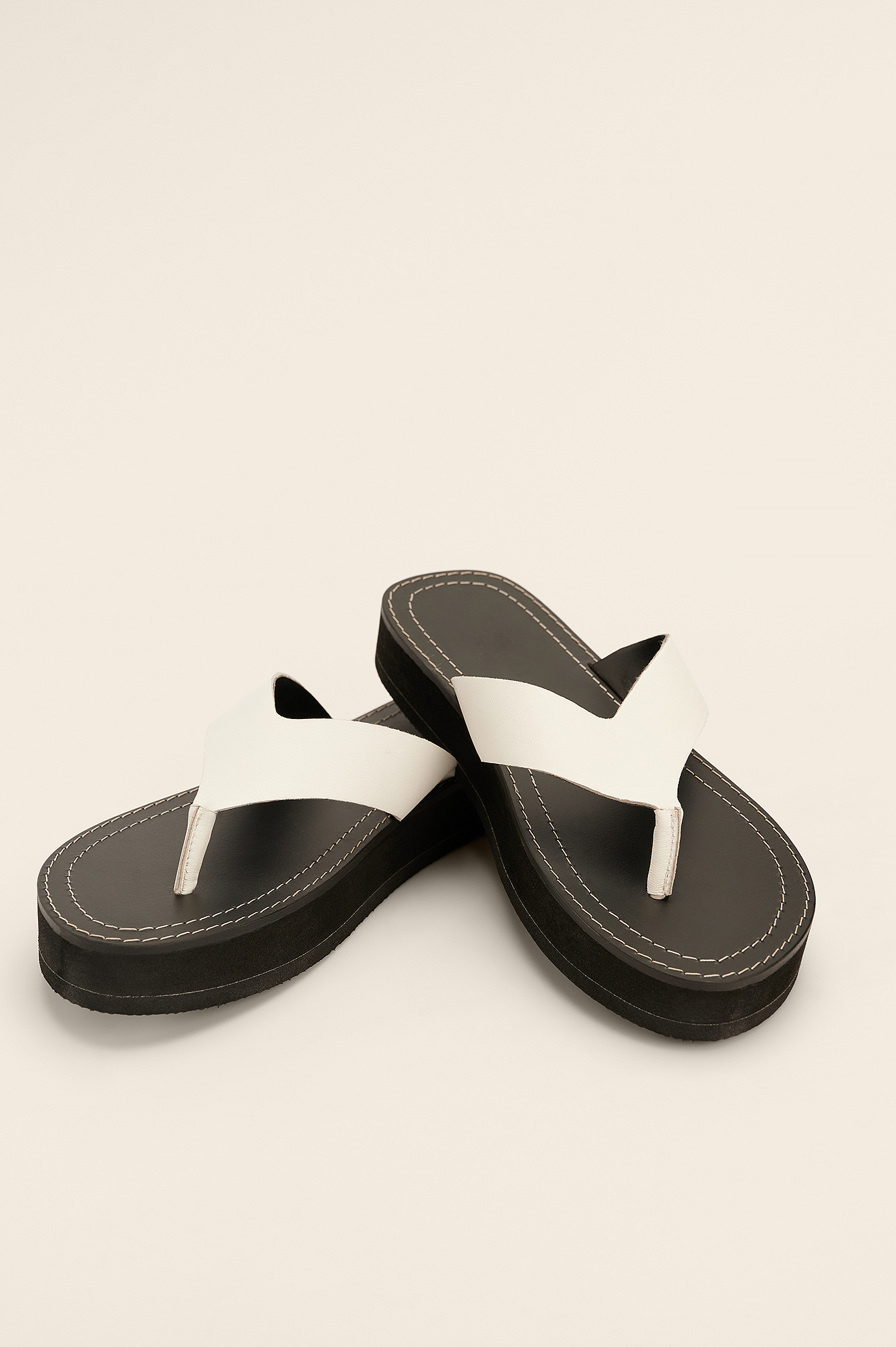 White Leather Toe Strap Slippers