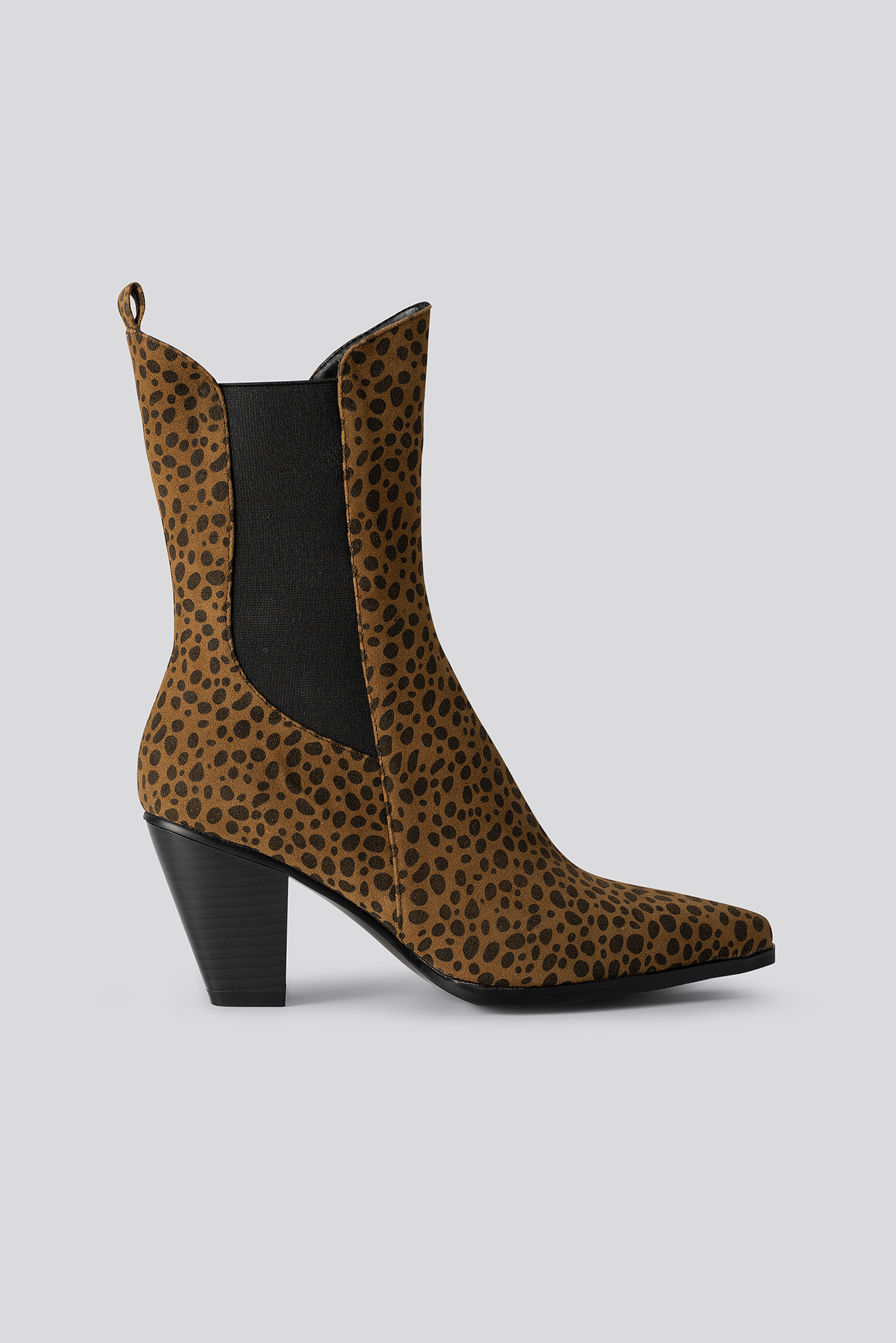Brown Leopard Leo Elastic Detail Calf Boots