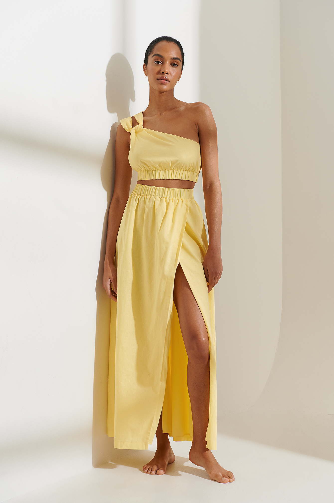 Yellow Linen Slit Detail Maxi Skirt