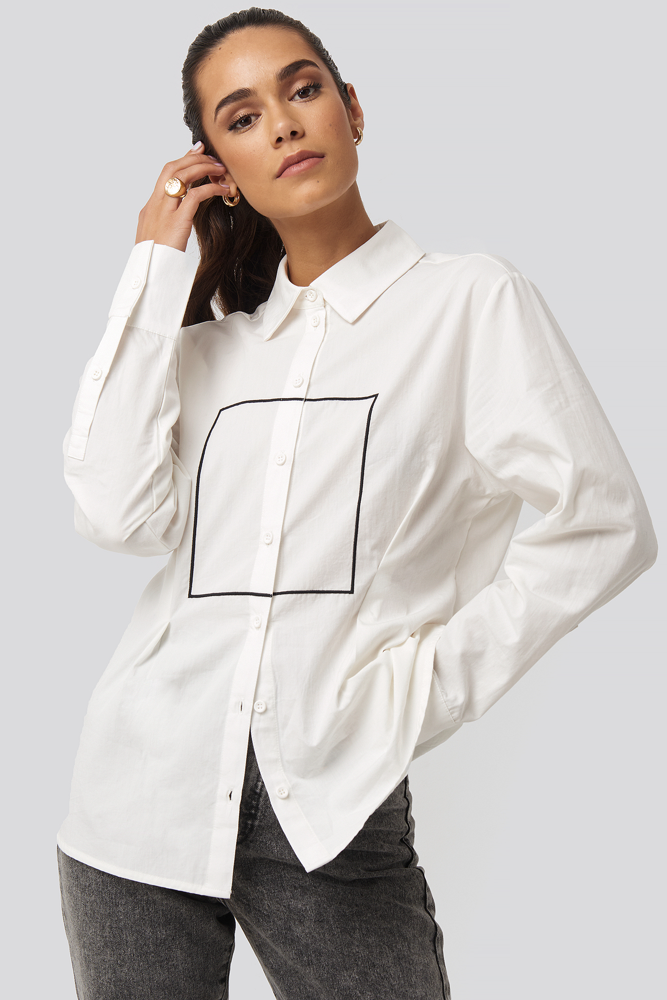 White Longline Button Up Shirt