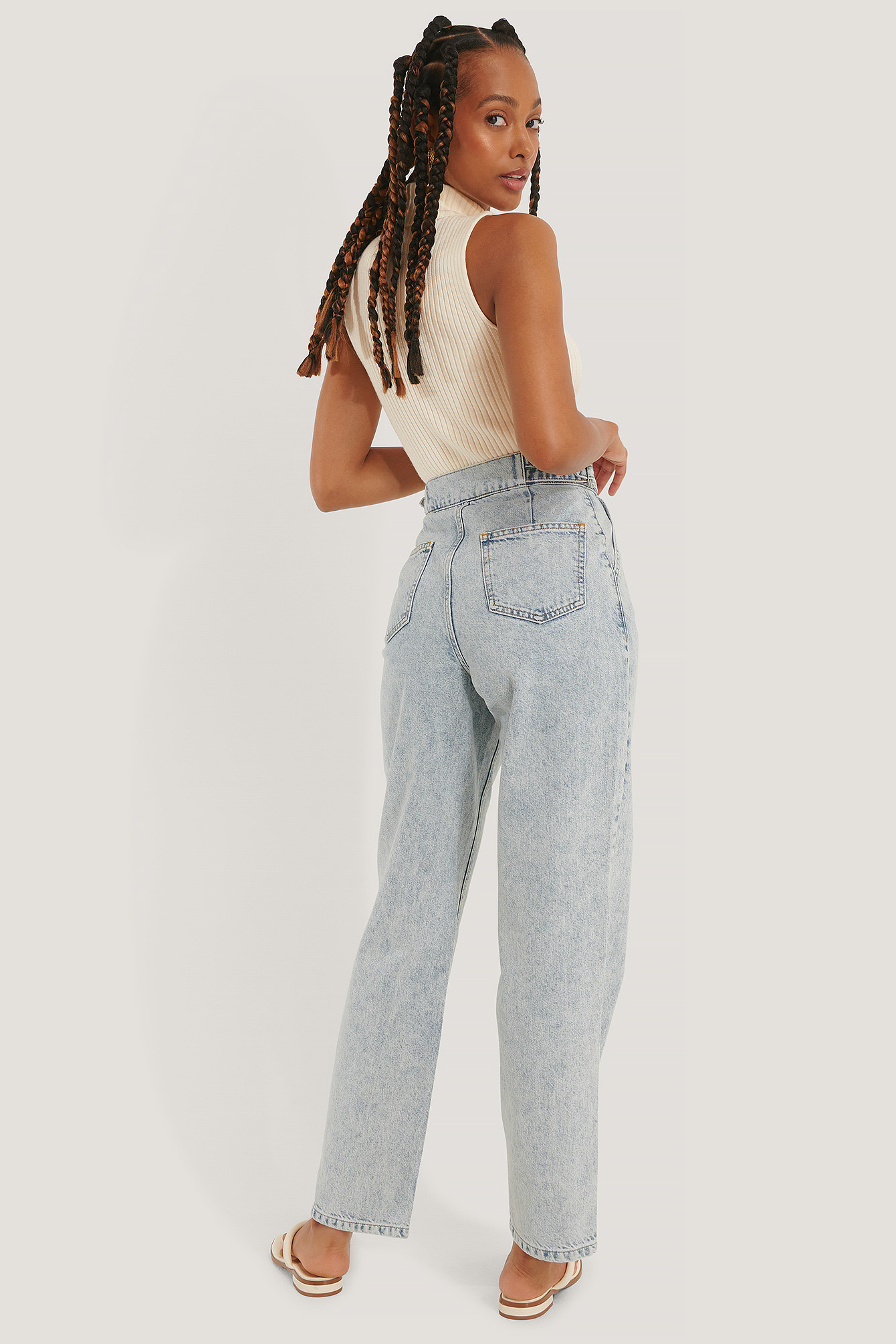 Light Blue Organic Loose Fit Buckle Detail Jeans