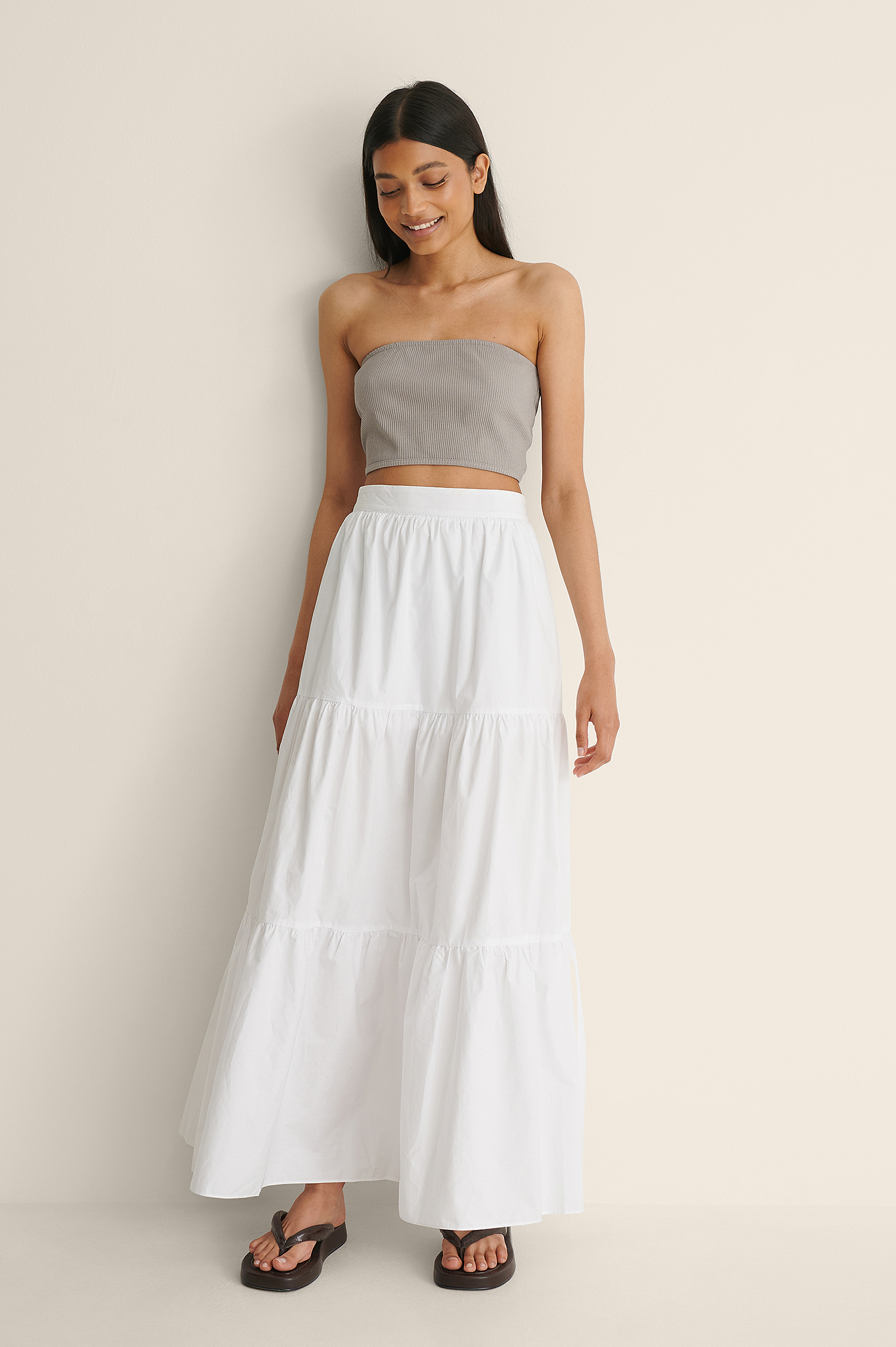 White Maxi Cotton Panel Skirt