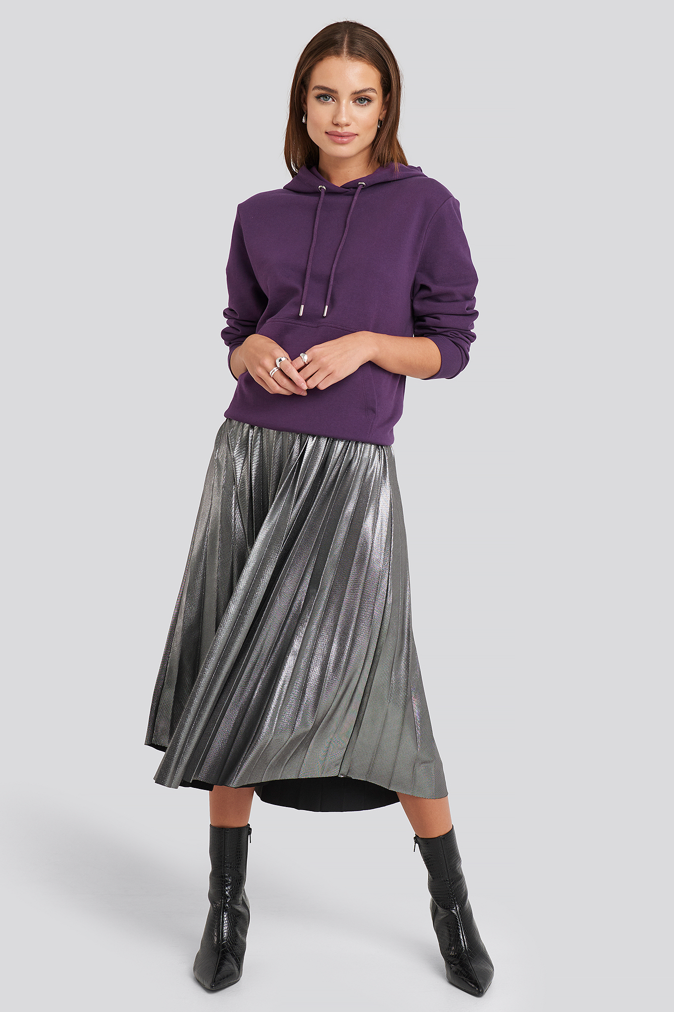 Silver Midi Pleated Skirt