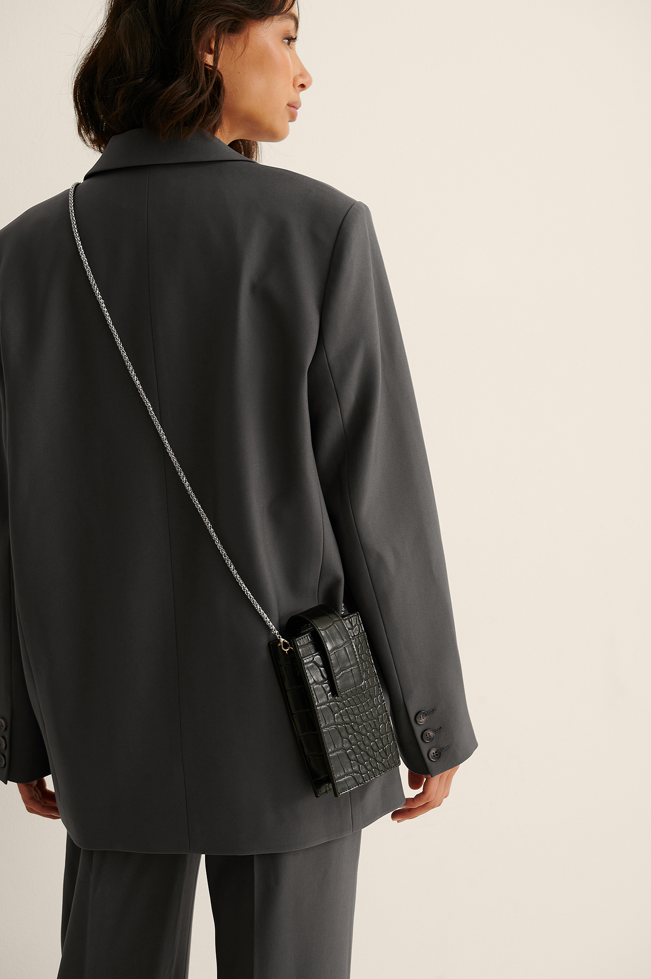 Black Croco Mobile Phone Crossbody Bag