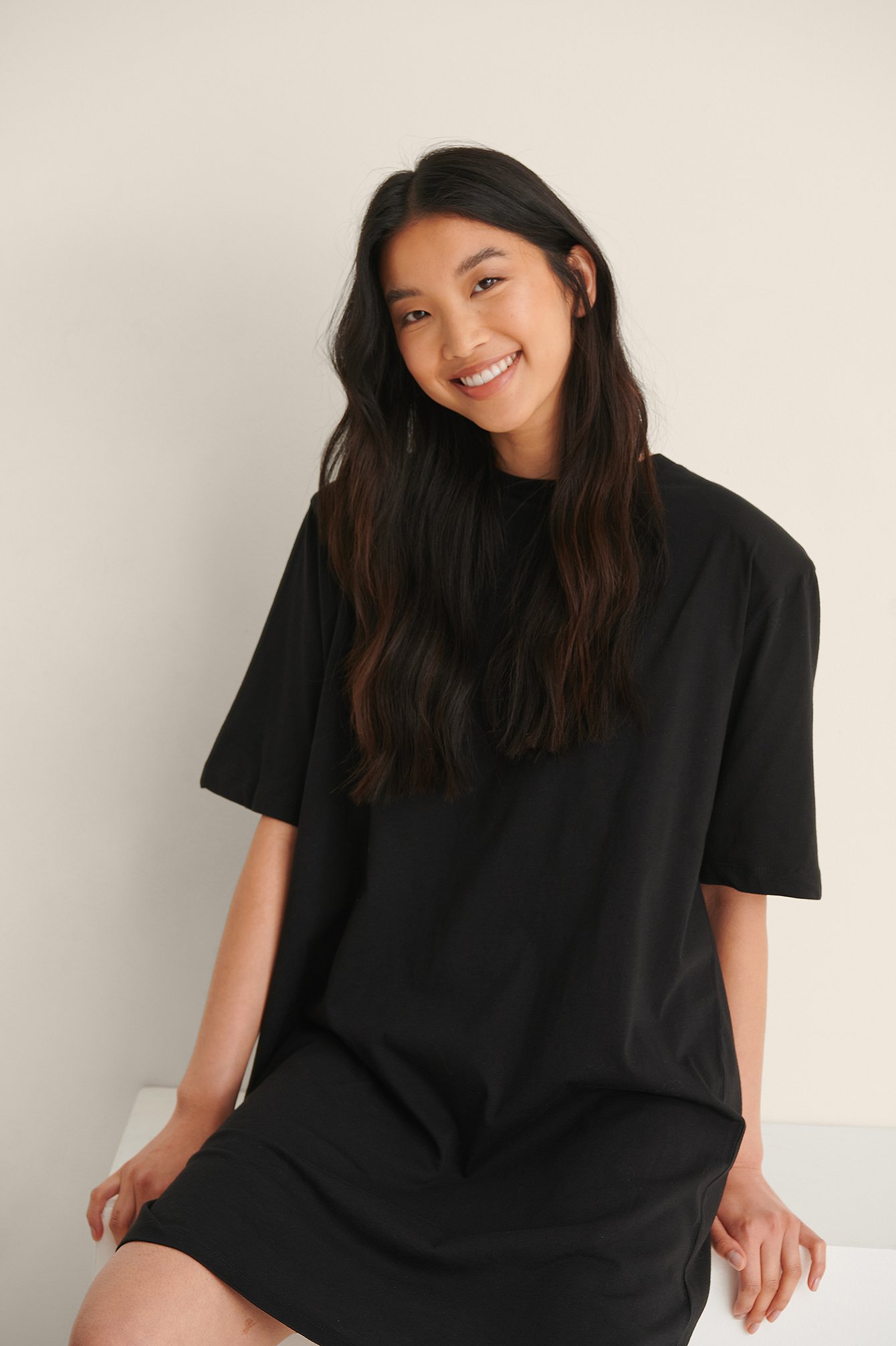Black Organic Shoulder Pad T-Shirt Dress