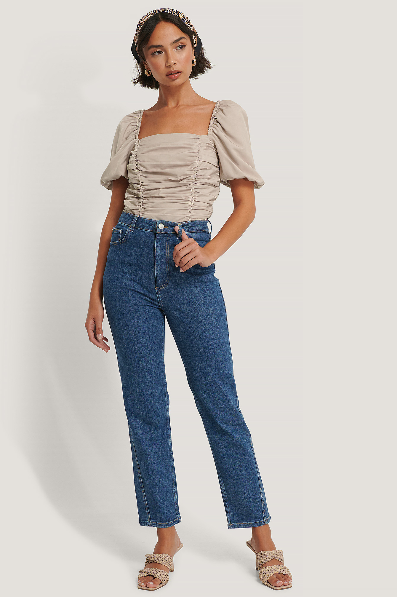 Mid Blue Twisted Seam Detail Jeans