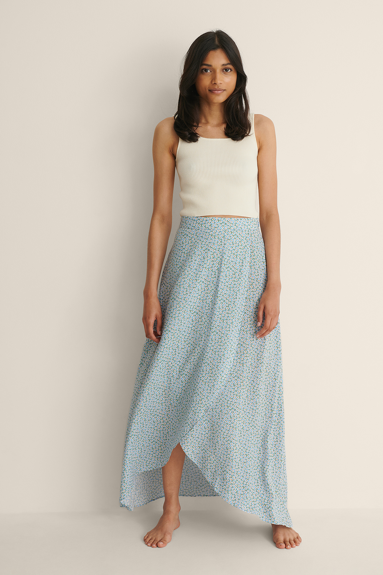 Blue Flower Overlap Printed Maxi Skirt