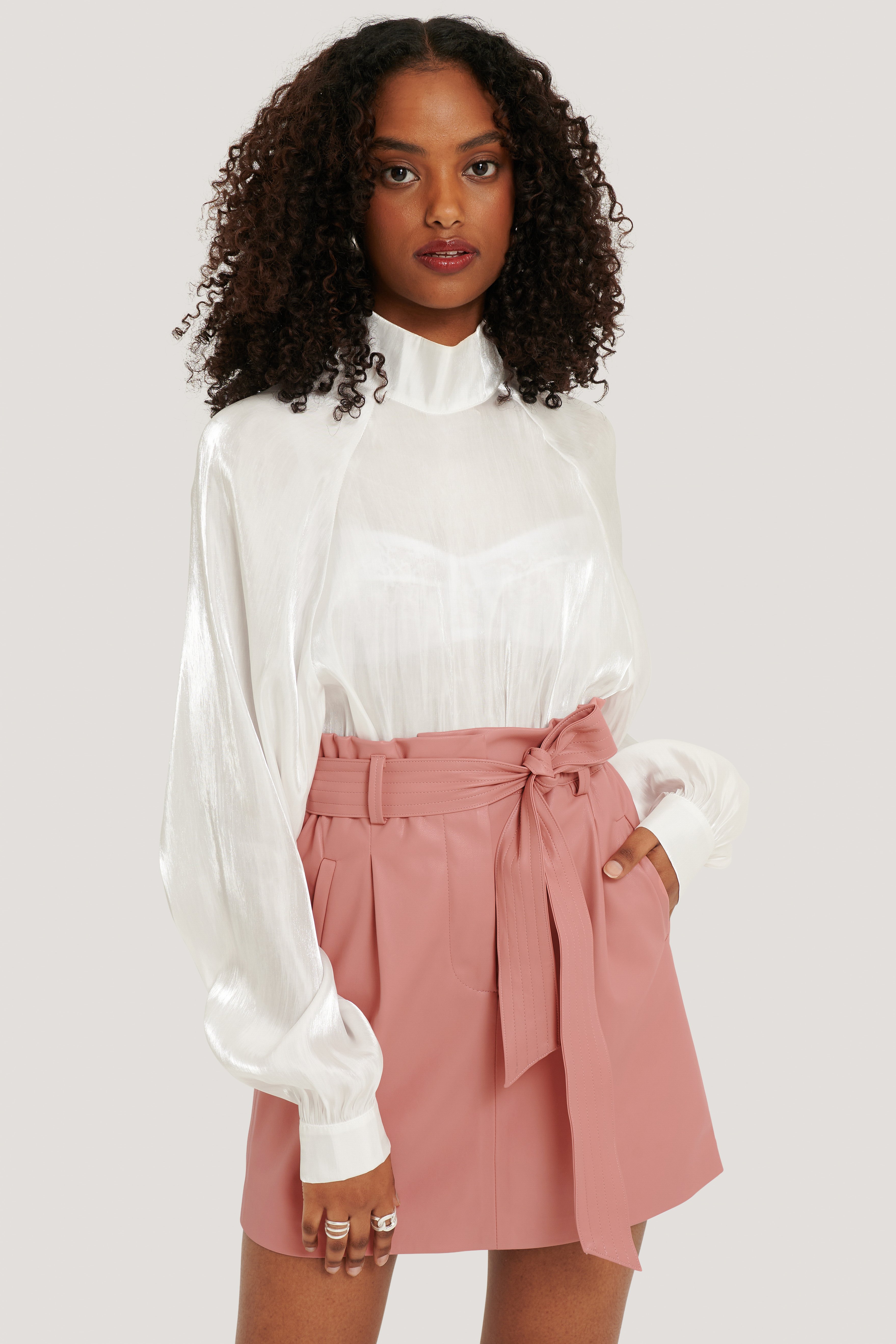 Dusty Pink PU Belted Skirt