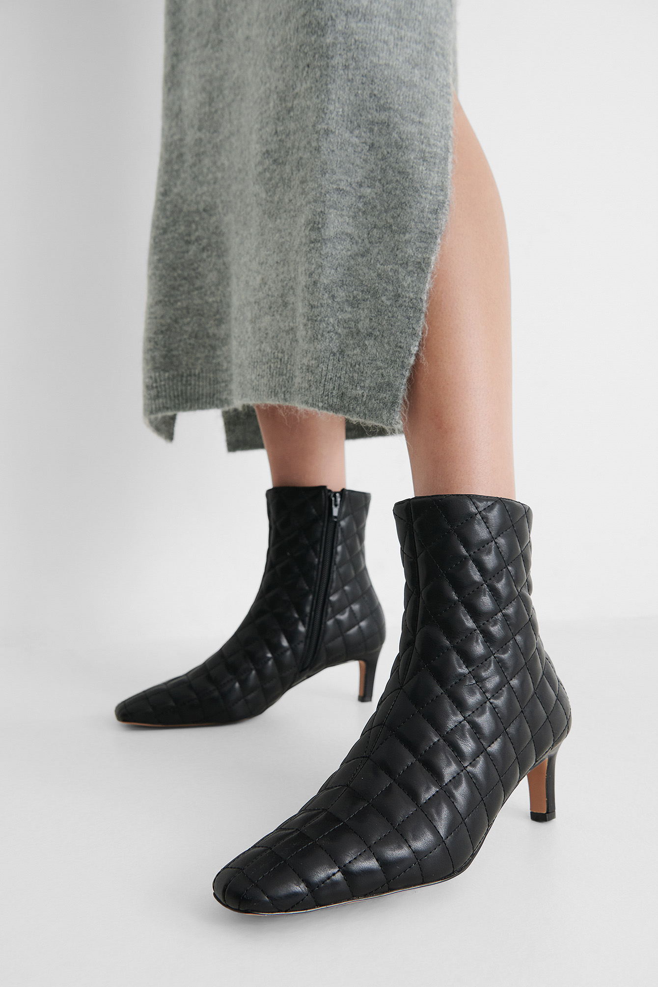 Black Quilted Extended Squared Toe Boots