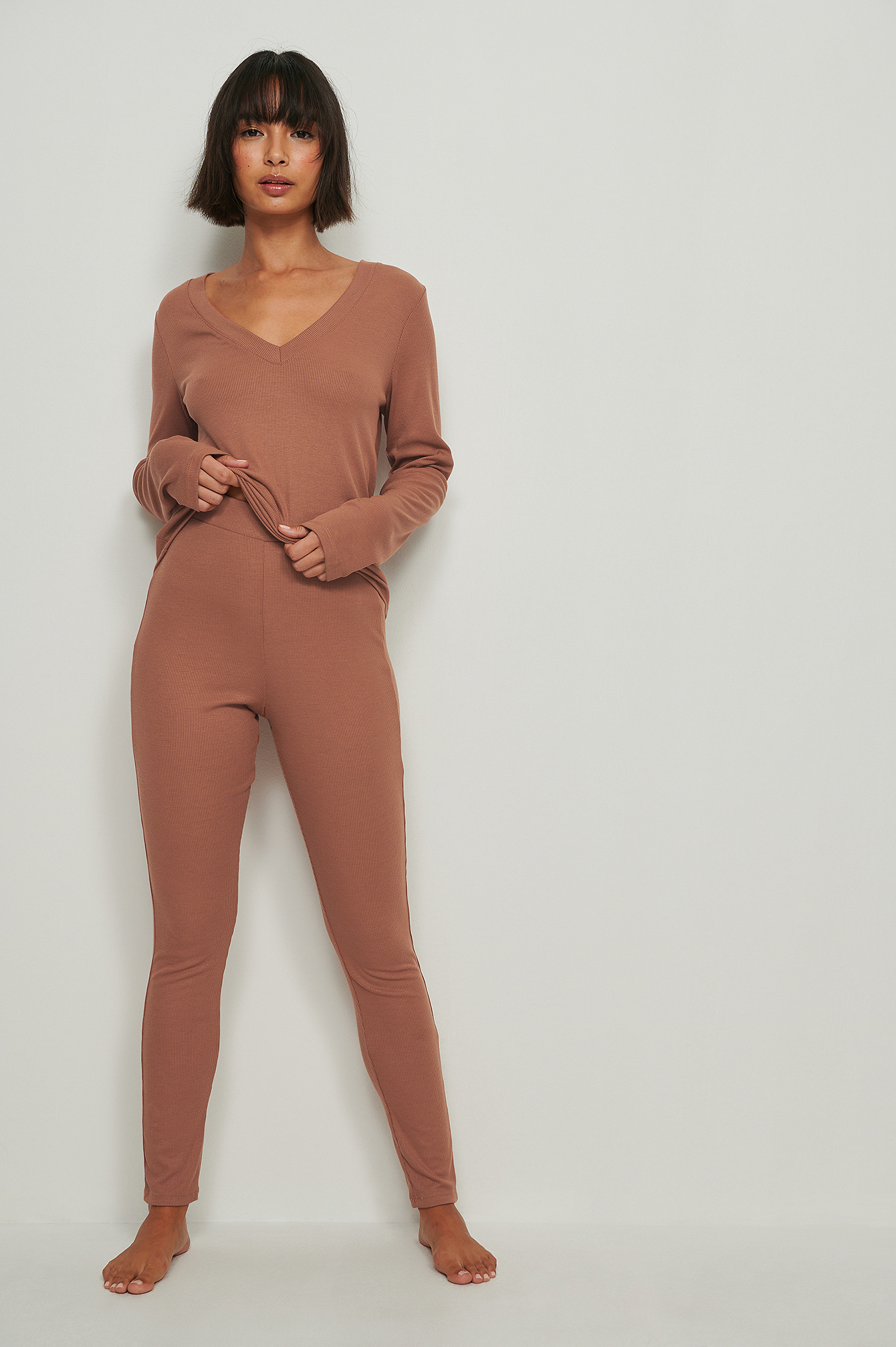 Terracotta Recycled Soft Ribbed High Waist Tights