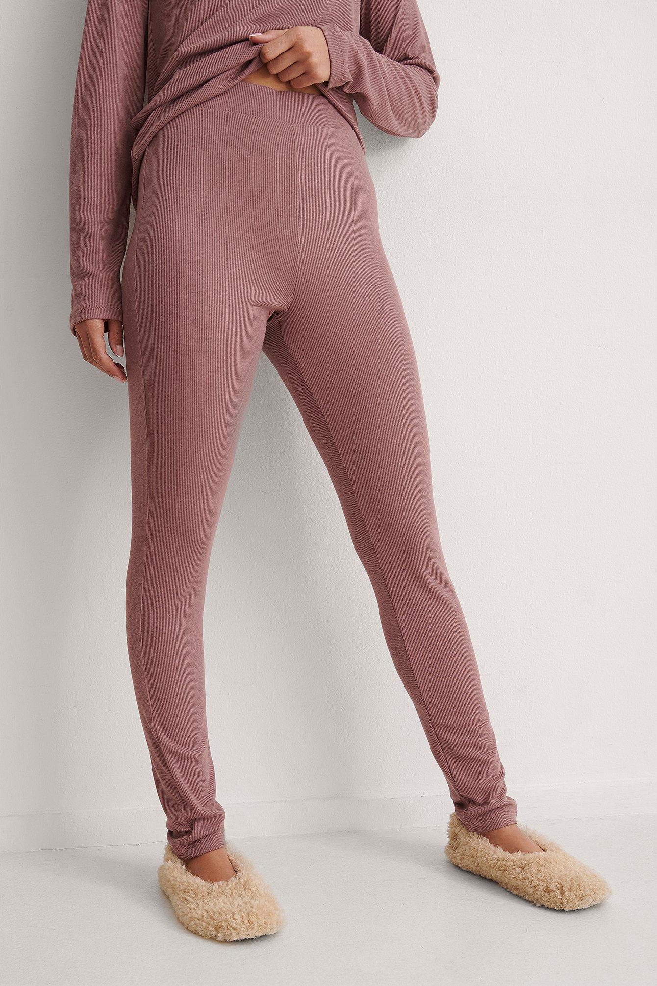 Rose Taupe Recycled Soft Ribbed High Waist Tights