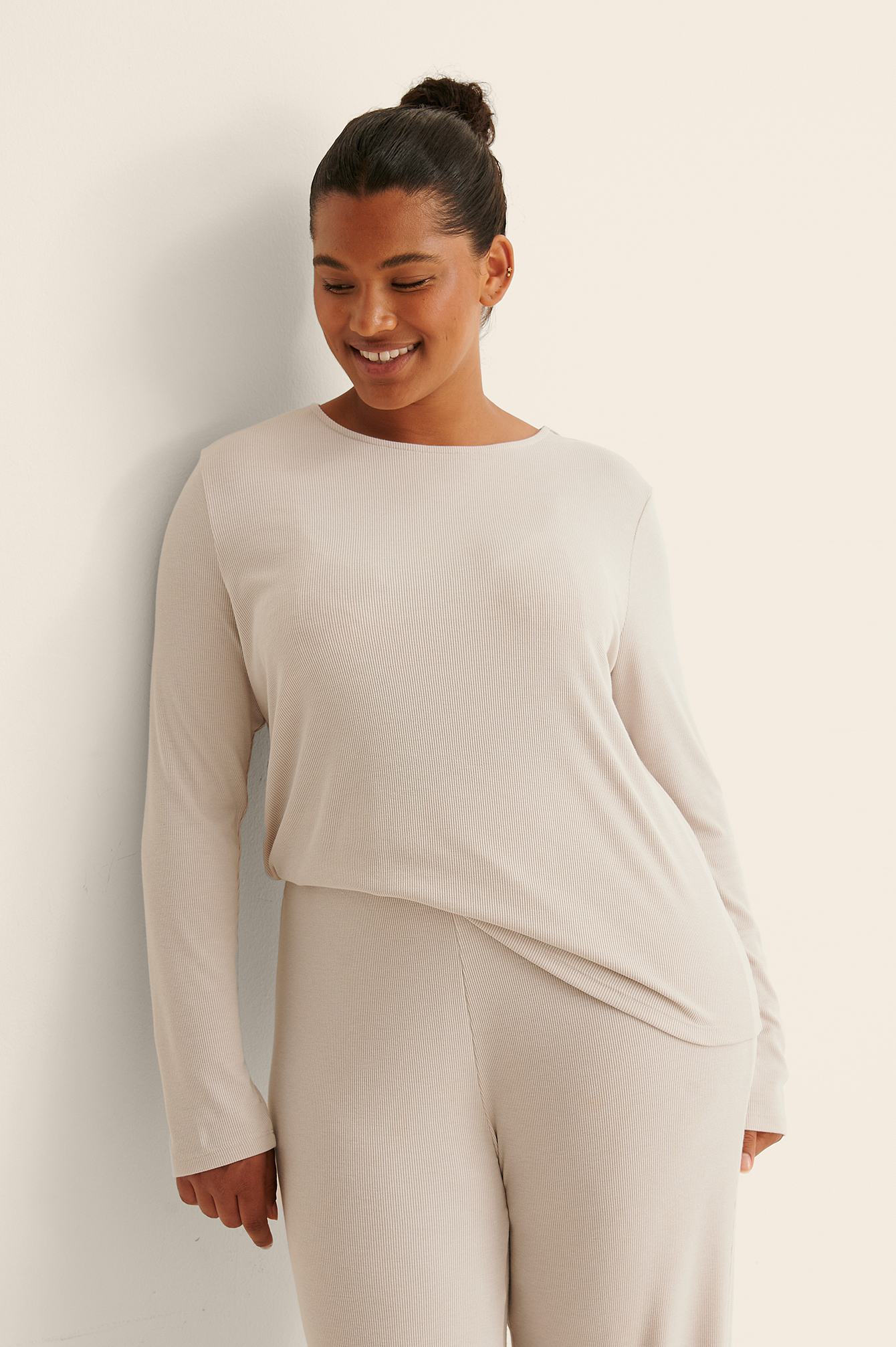 Dusty Light Beige Recycled Soft Ribbed Top