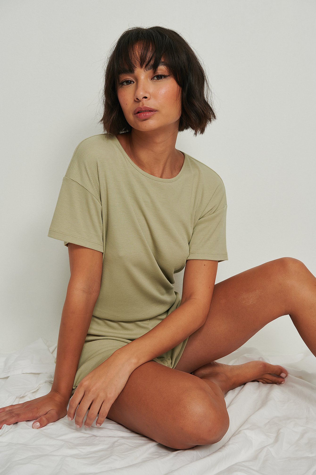 Olive Green Recycled Soft Ribbed Playsuit Pyjamas