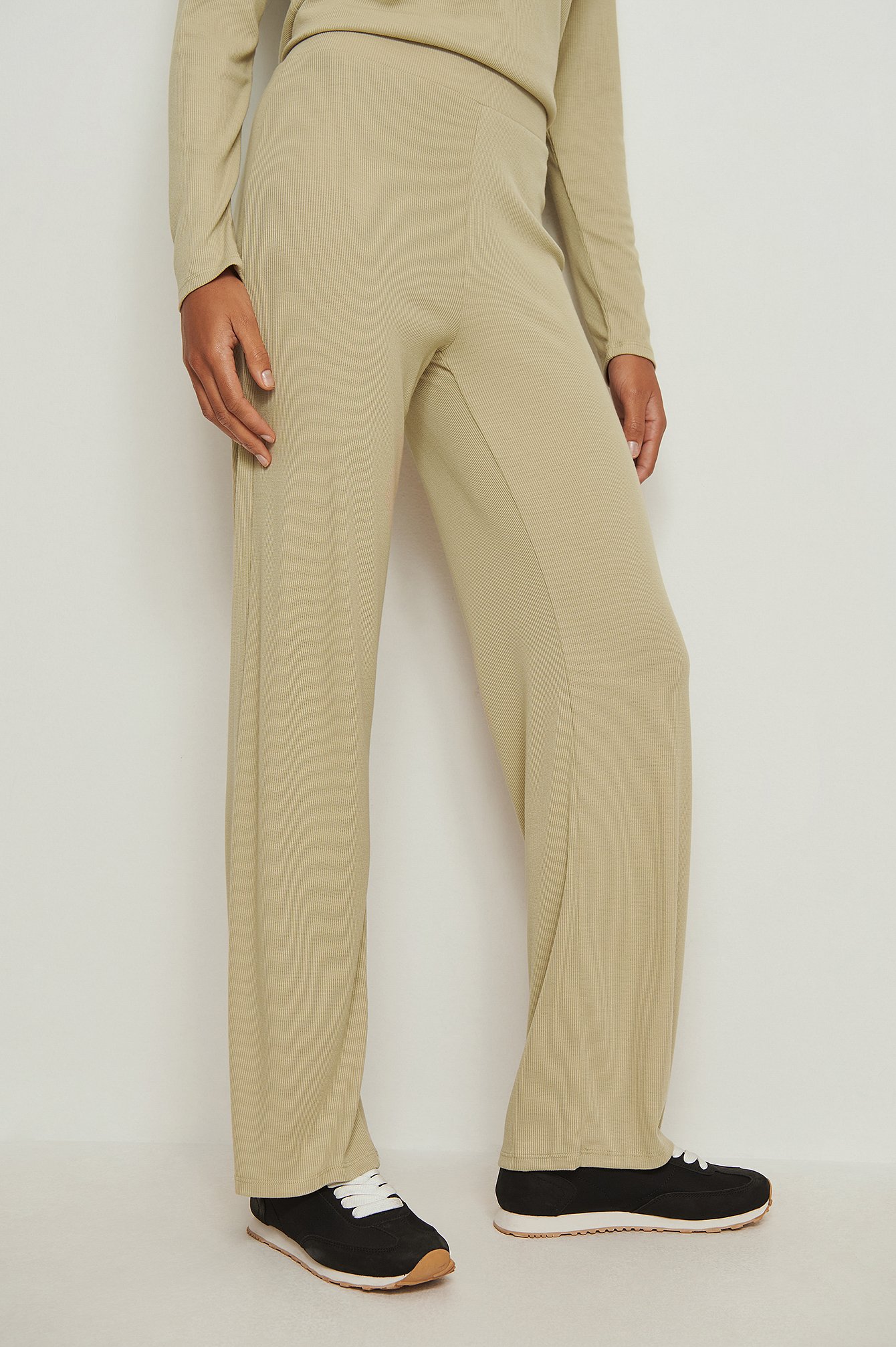 Olive Green Recycled Soft Ribbed Wide Pants