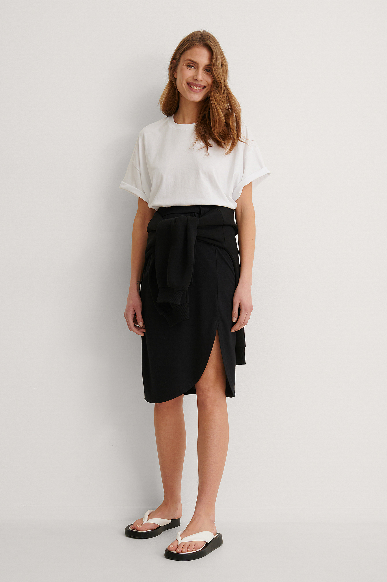 Black Recycled Wrap Detail Skirt