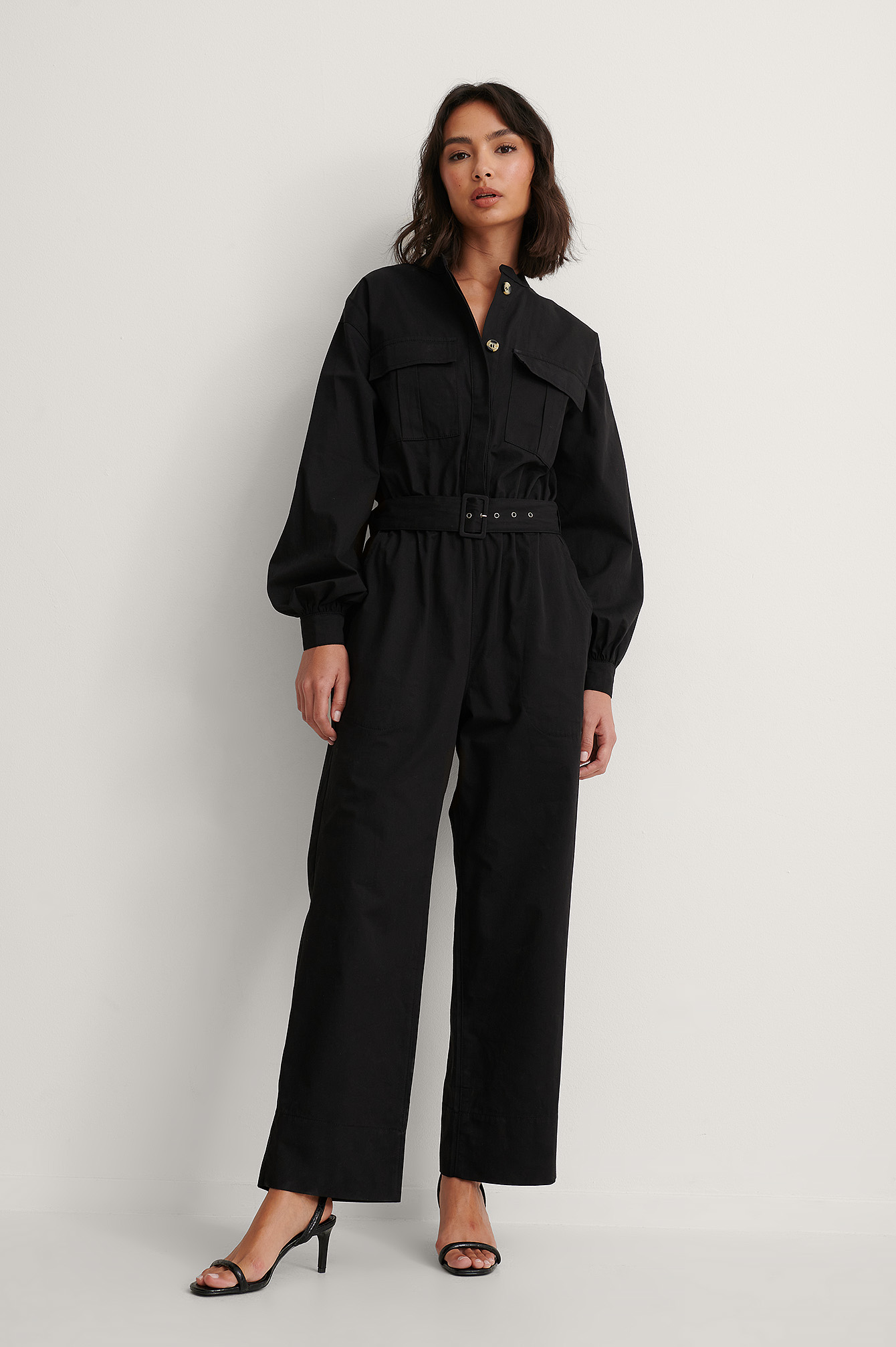 Black Relaxed Belted Jumpsuit