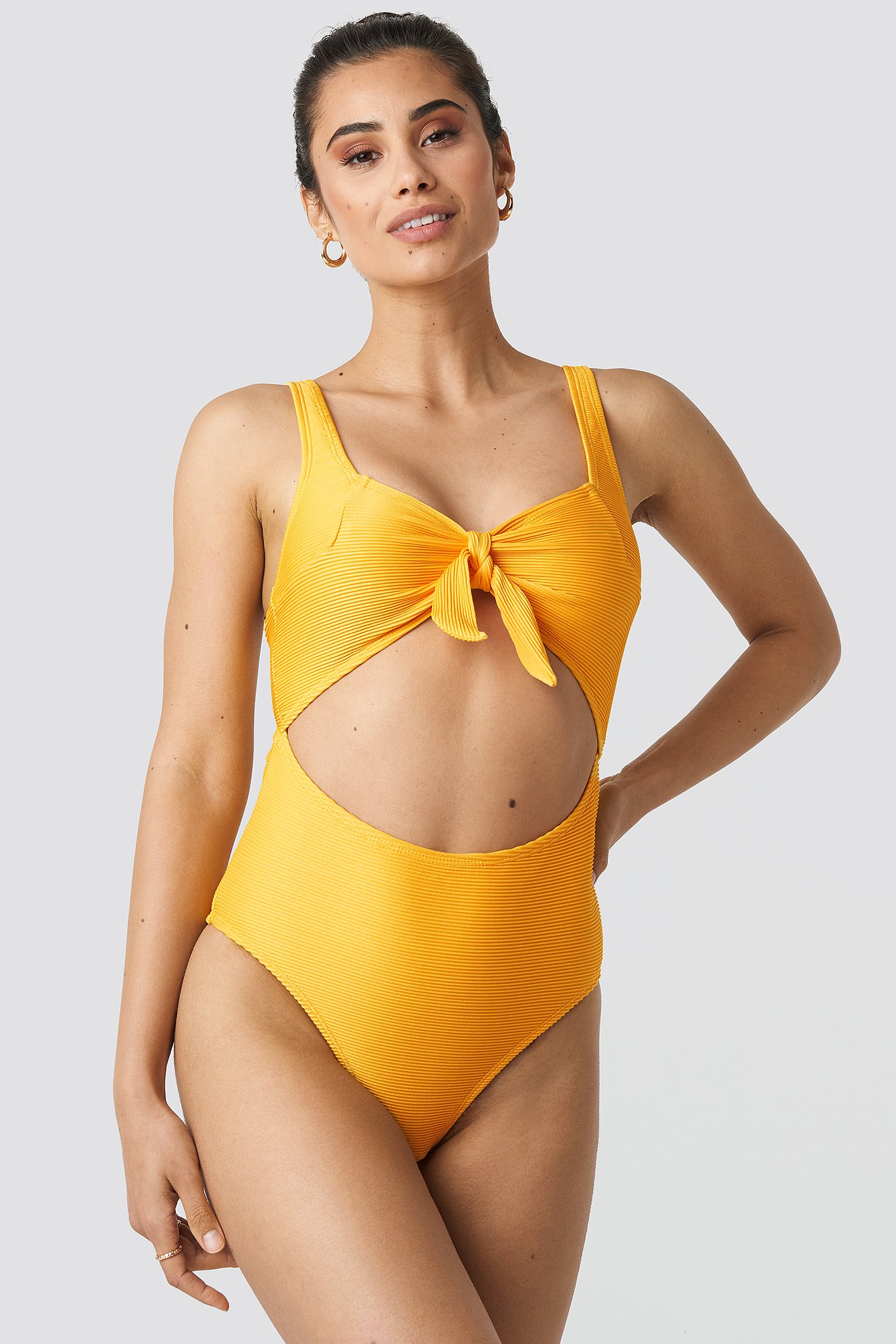 Citrus Ribbed Cut Out Knot Swimsuit
