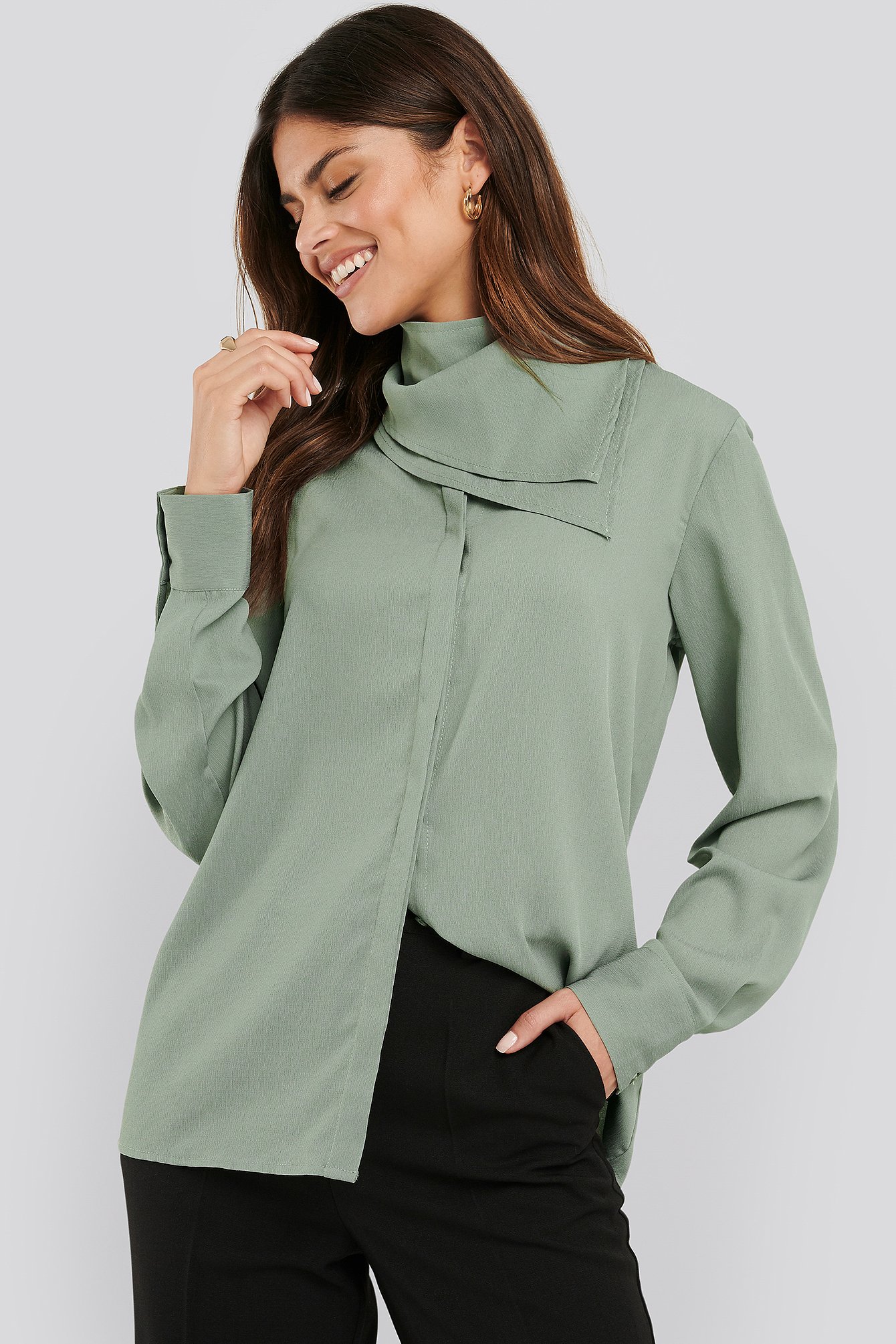 Dusty Green Scarf Detailed Blouse