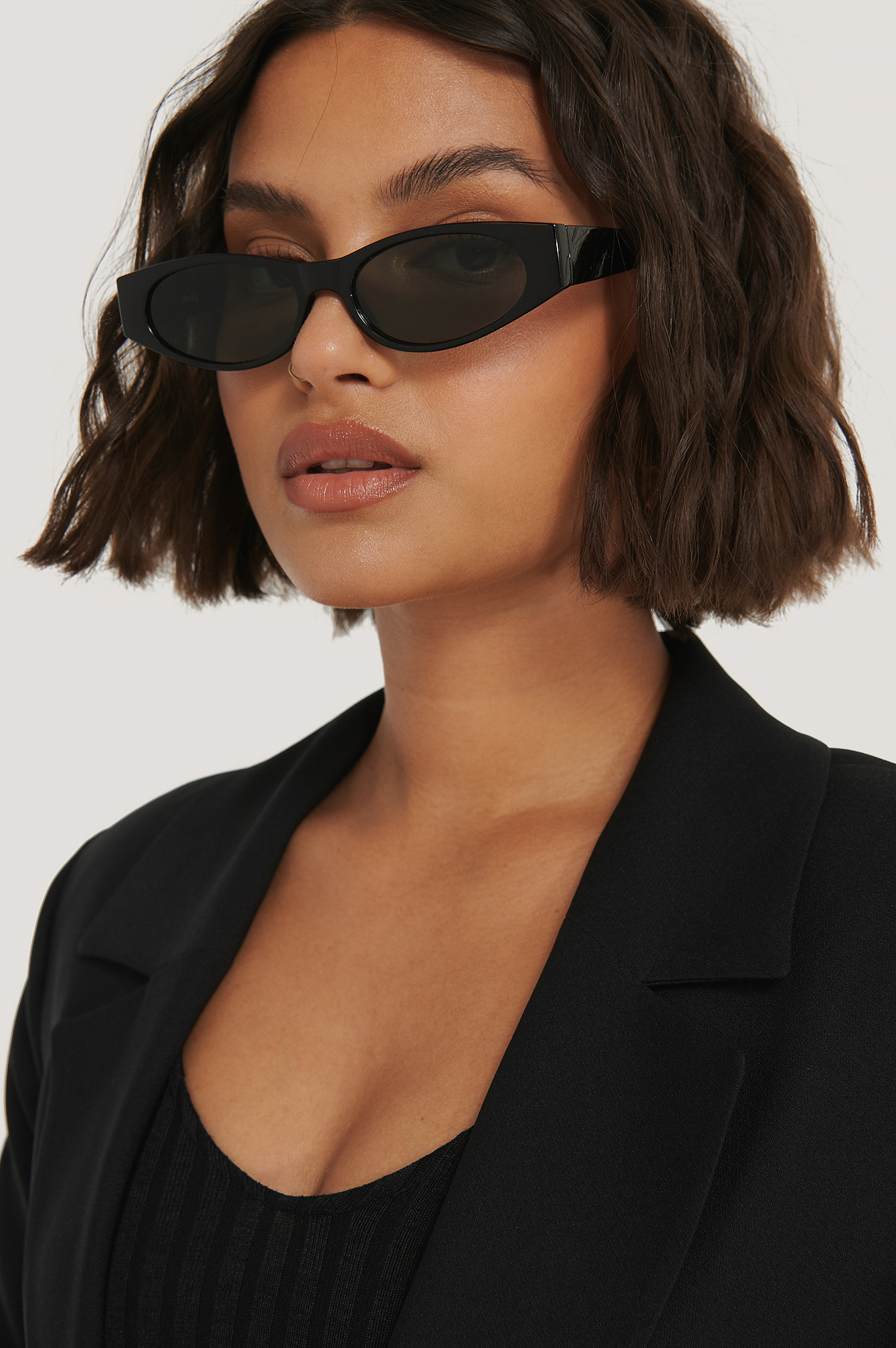 Black Slim Straight Edge Sunglasses