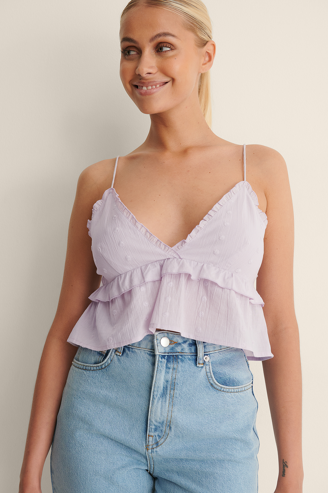 Dusty Lilac Strap Frilled Singlet