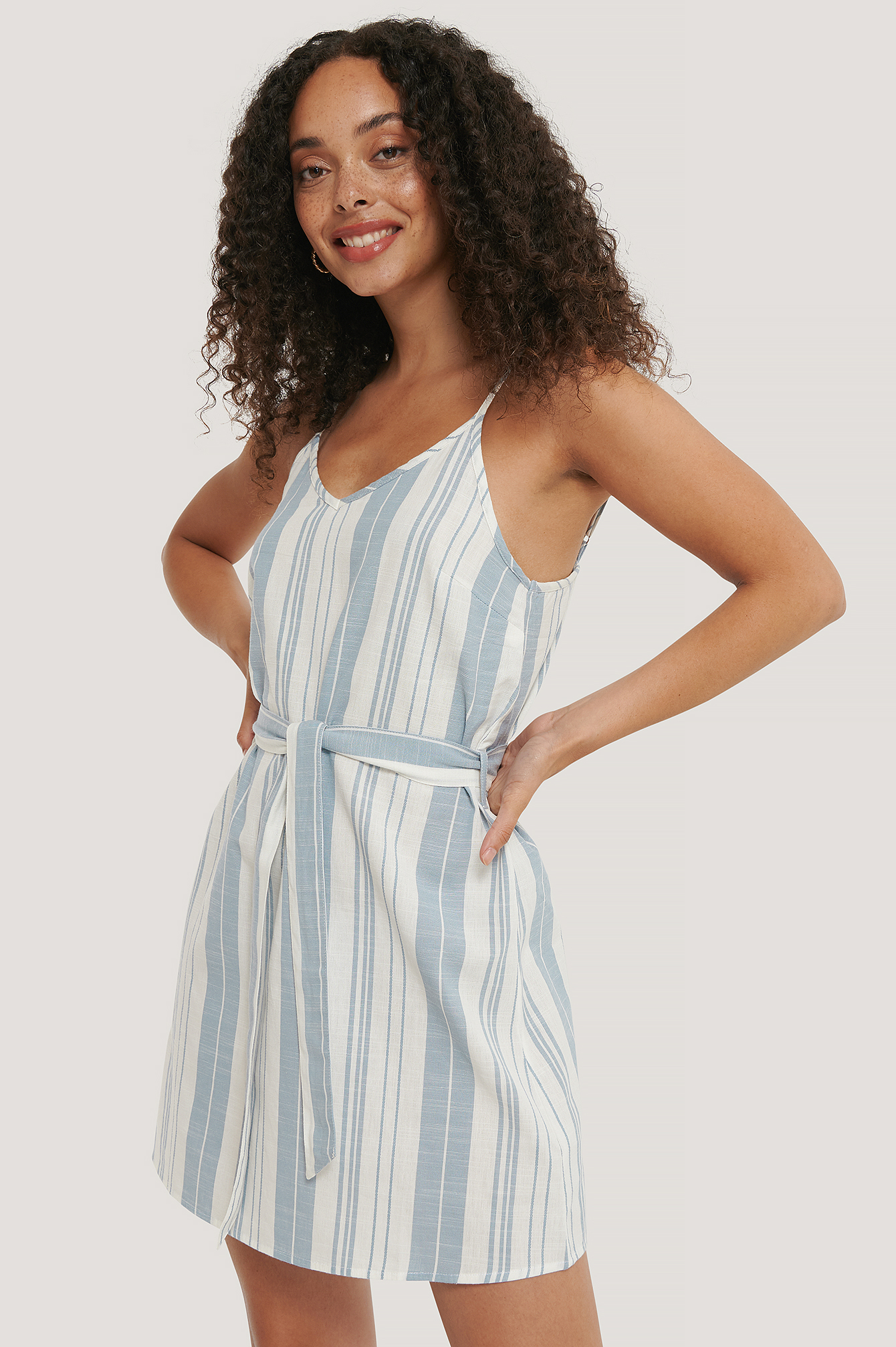 Blue White Stripes Stripe Cotton Strap Dress