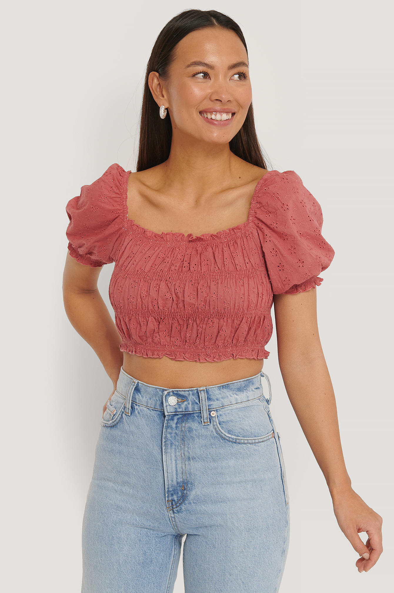 Rose Structured Anglaise Crop Top