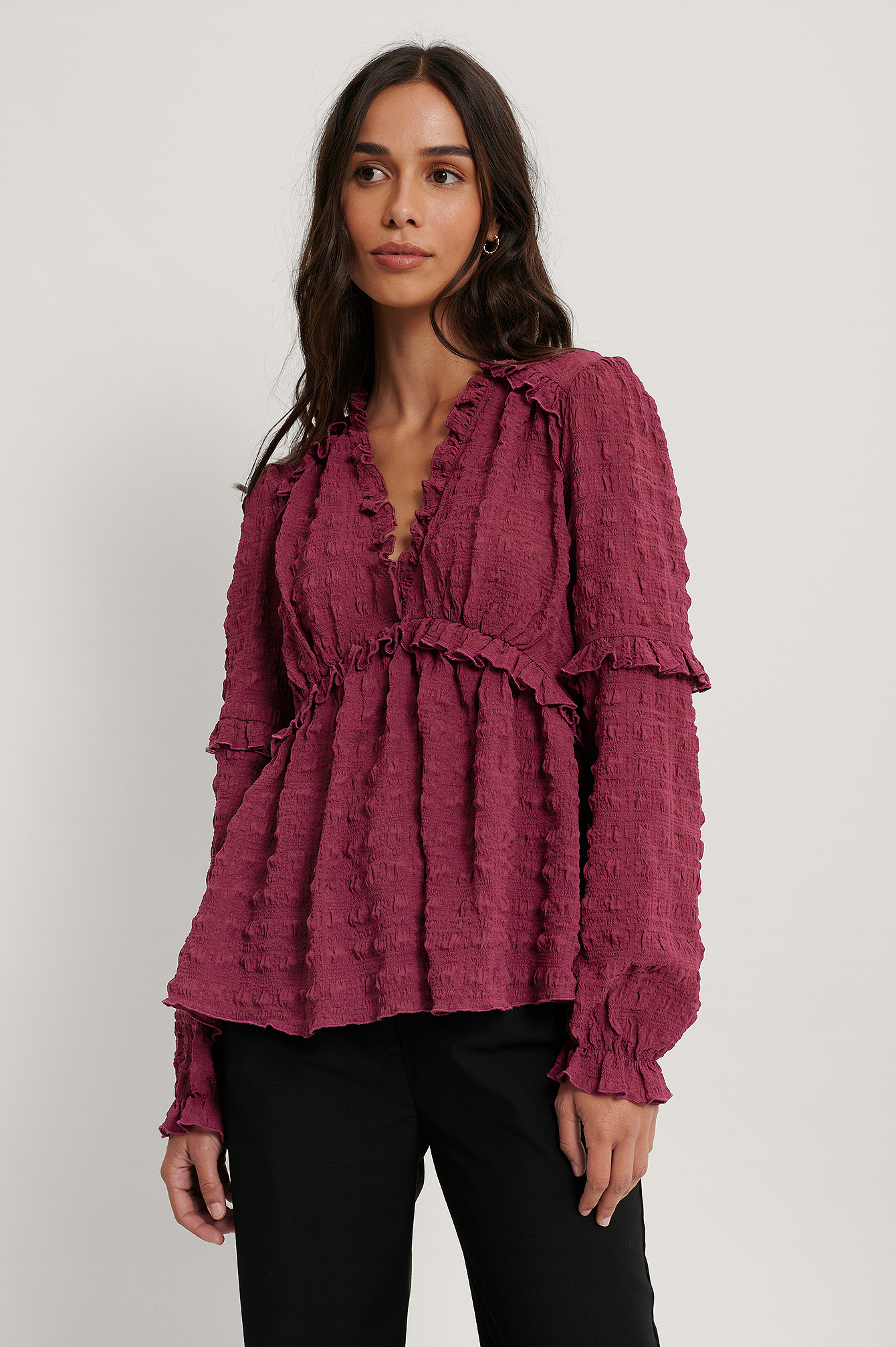 Plum Structured Frill Blouse
