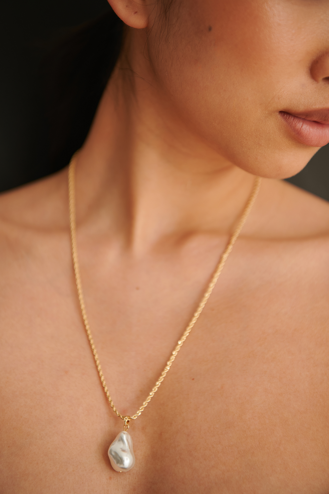 Gold Twisted Chain Recycled Pearl Necklace