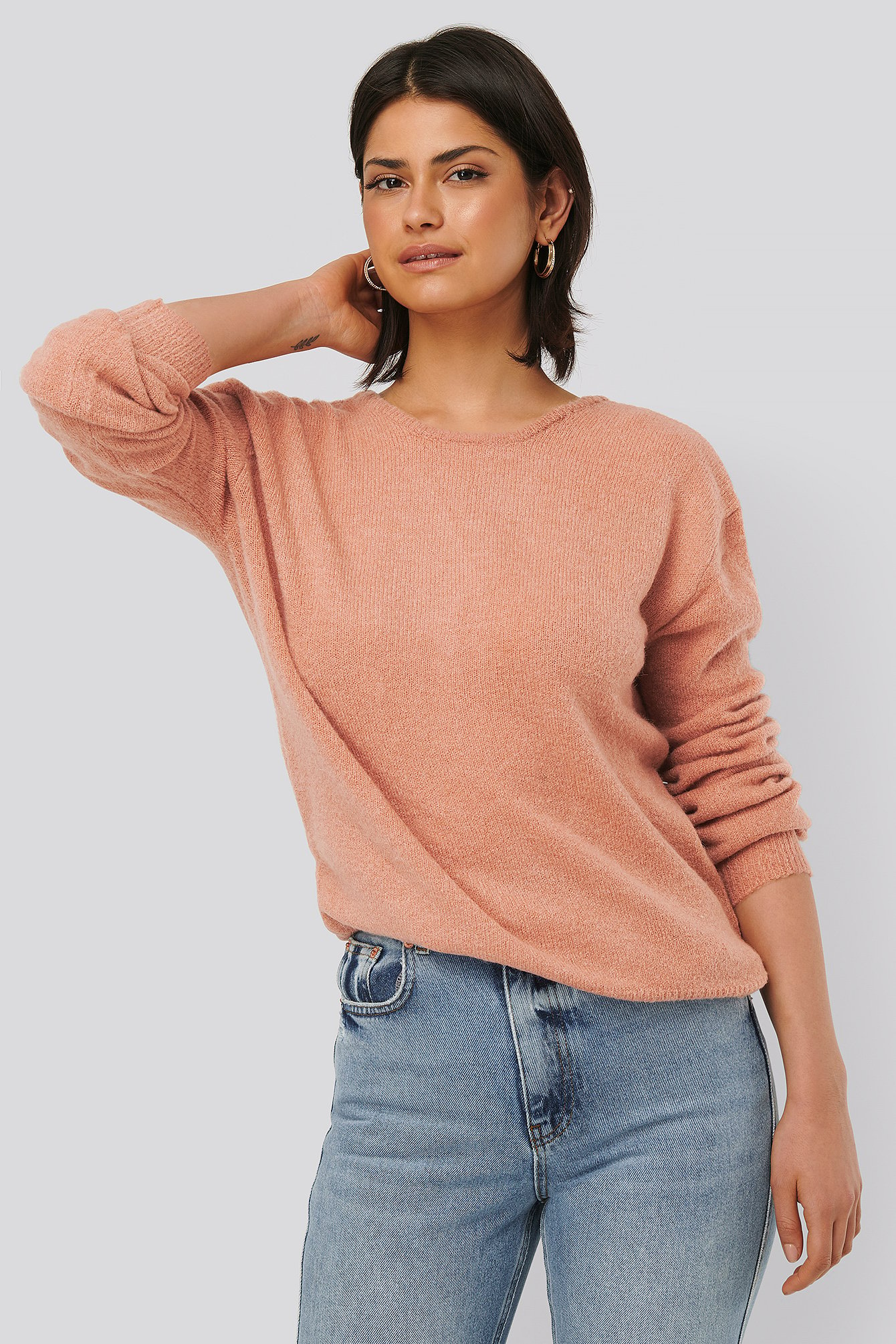 Dusty Pink V-Neck Back Overlap Knitted Sweater