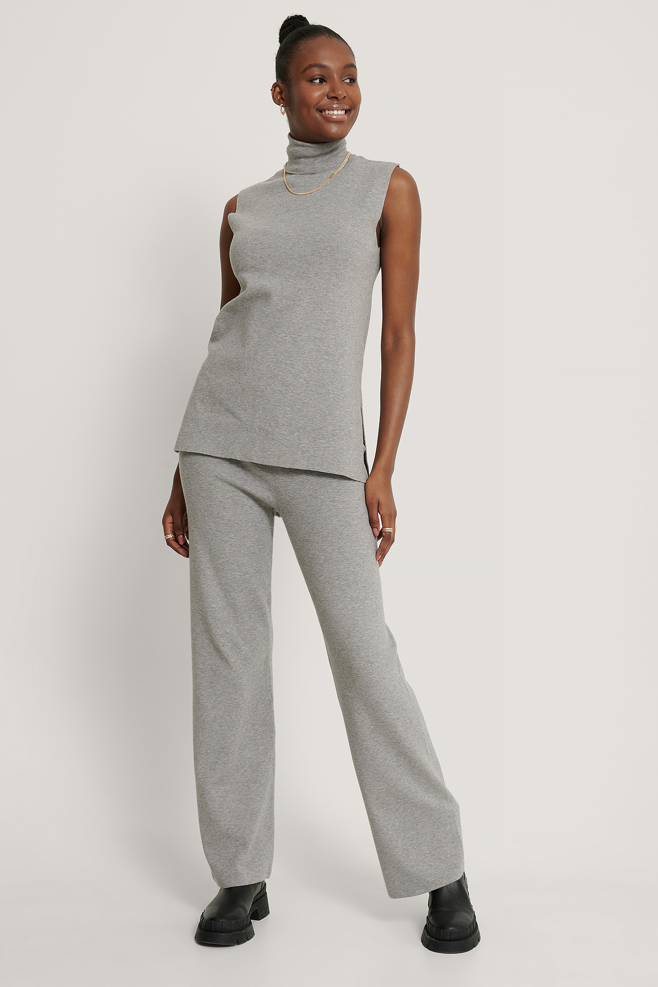 Grey Wide Knitted Pants