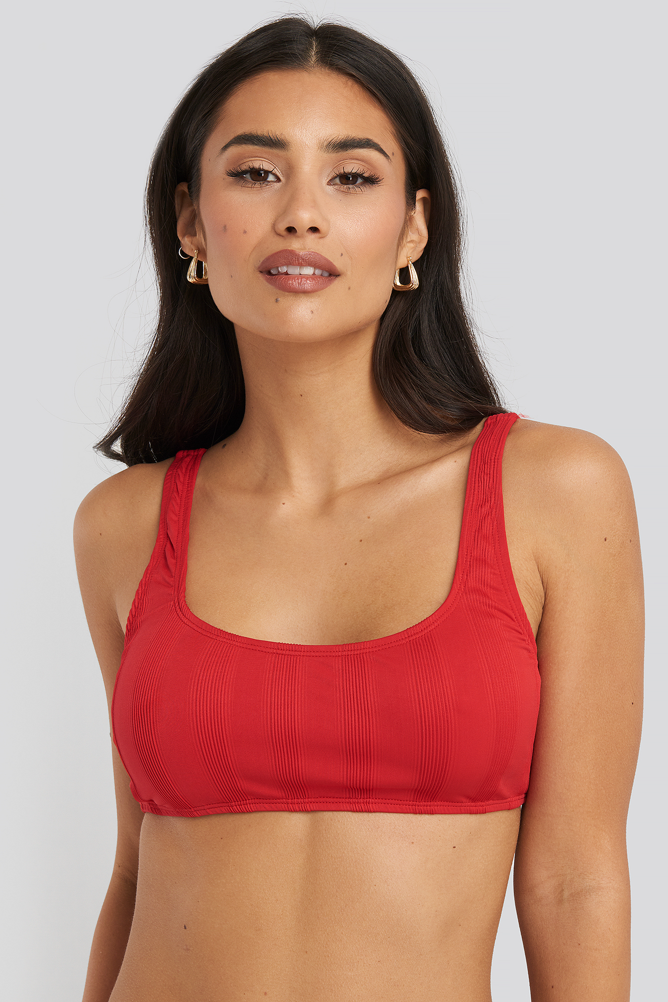 Red Wide Ribbed Bikini Top