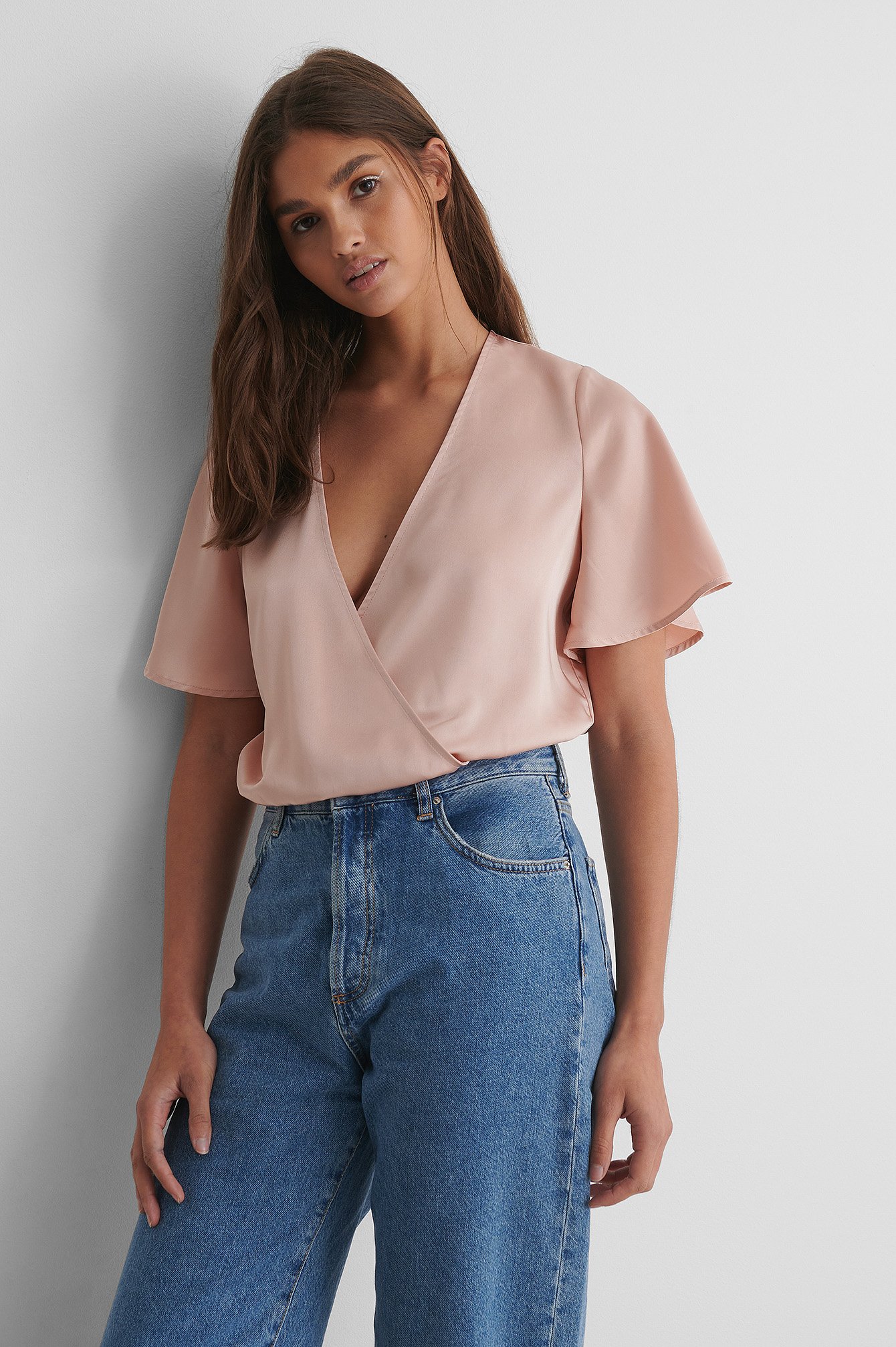 Dusty Pink Wrap Over Short Sleeve Body
