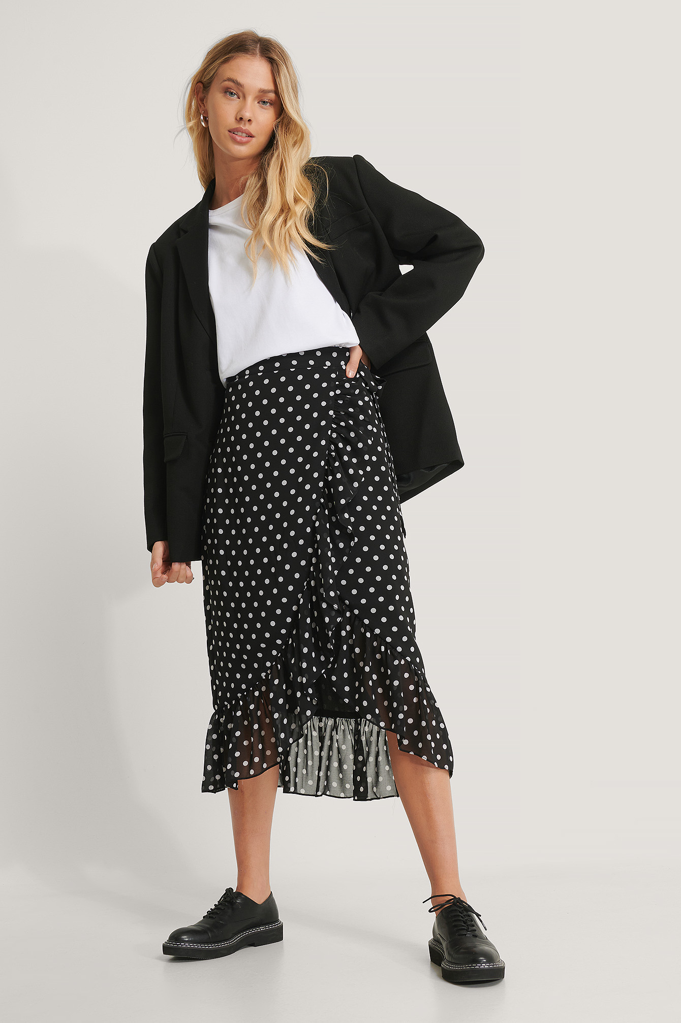 Dots Wrap Sheer Midi Skirt
