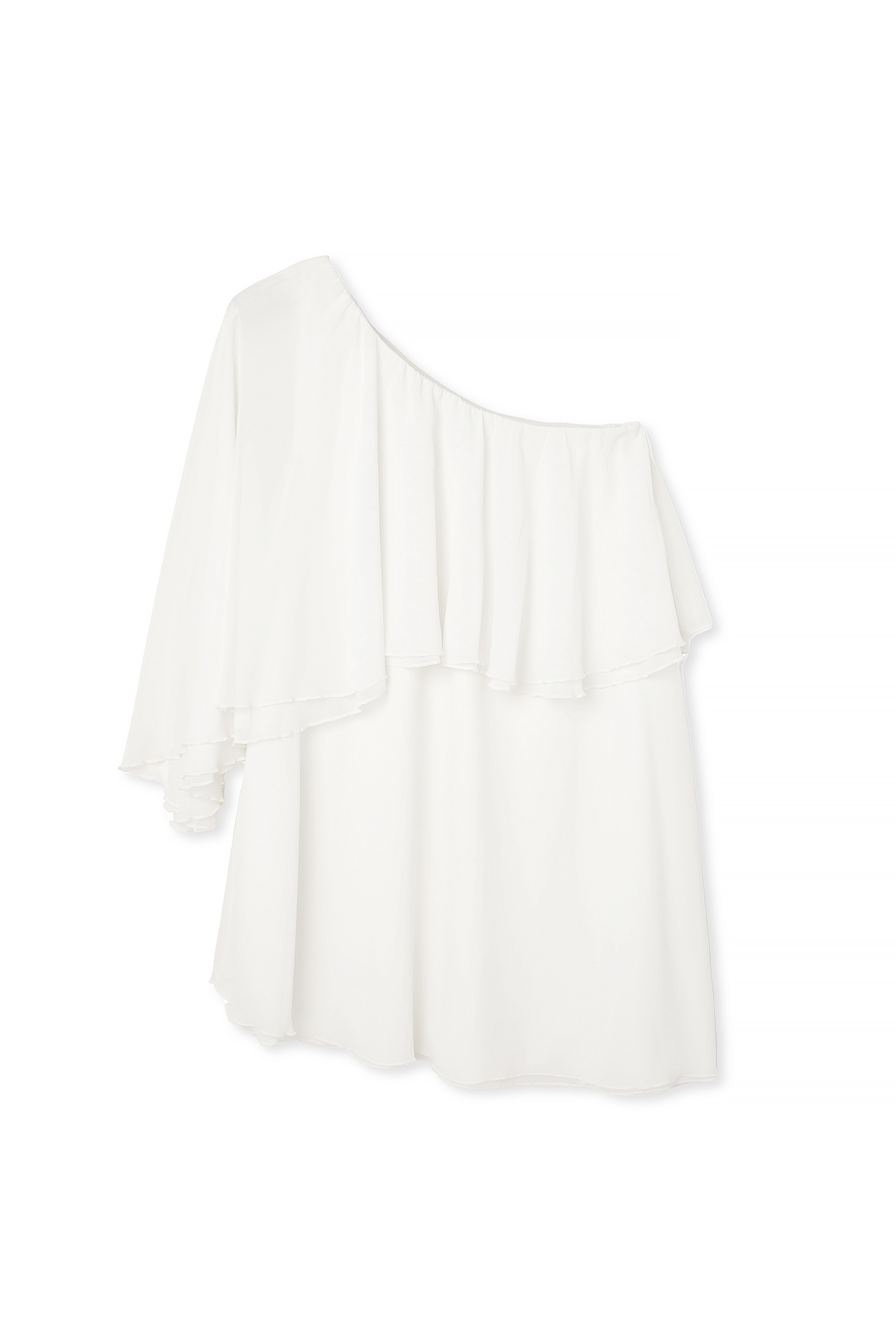 White One Shoulder Chiffon Asymmetric Mini Dress