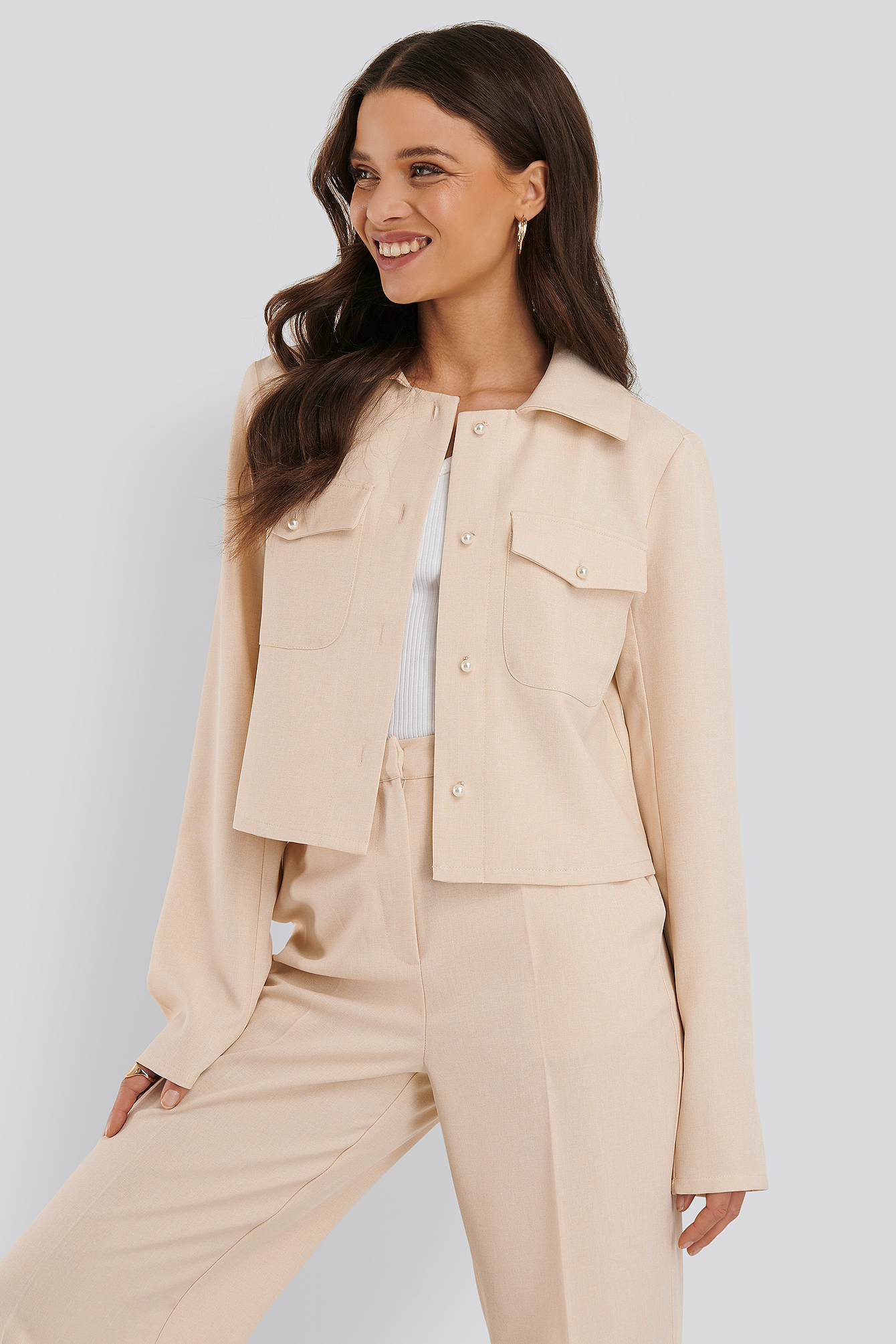 Cream Pearl Buttoned Overshirt