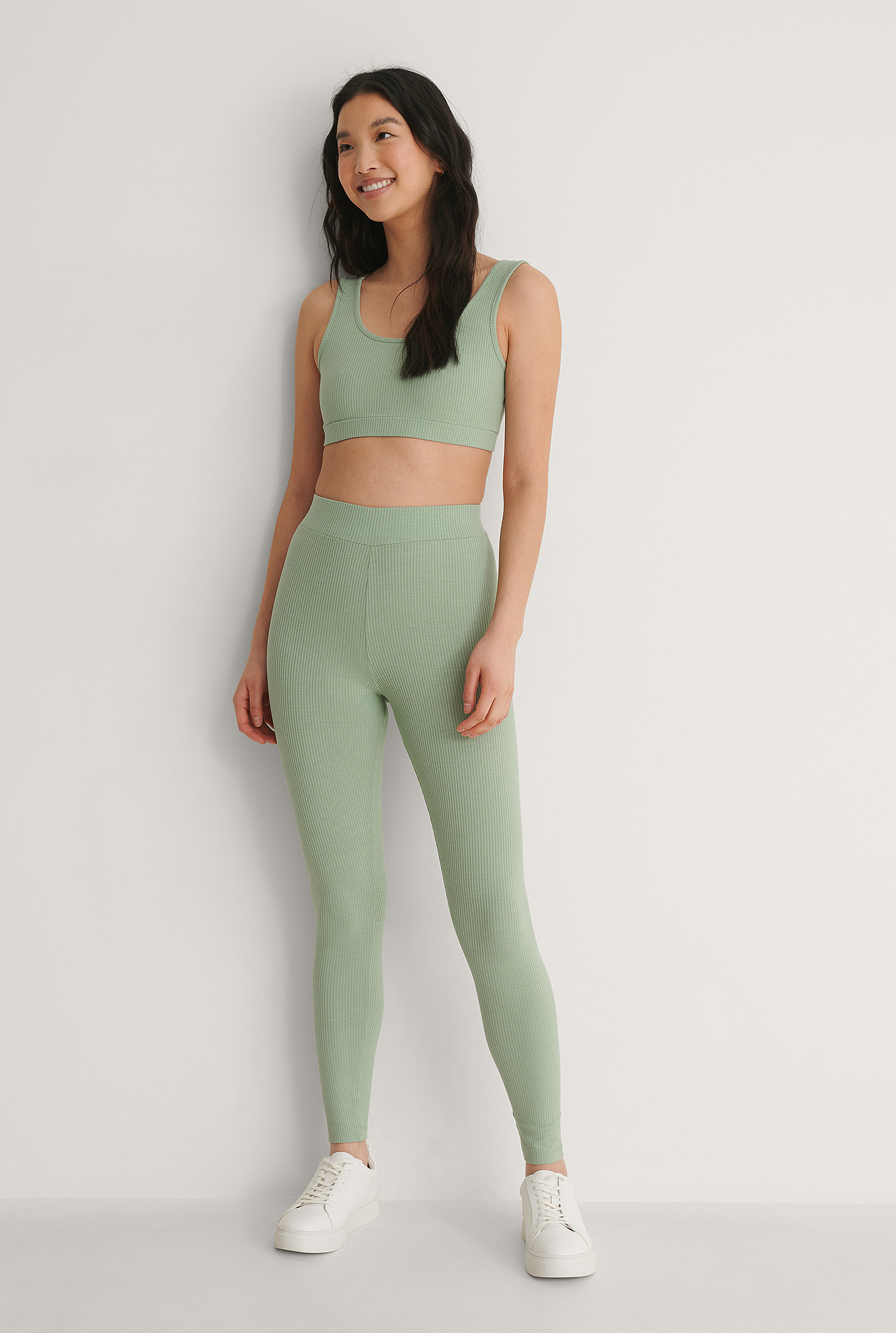 Dusty Green Recycled Ribbed High Waist Tights