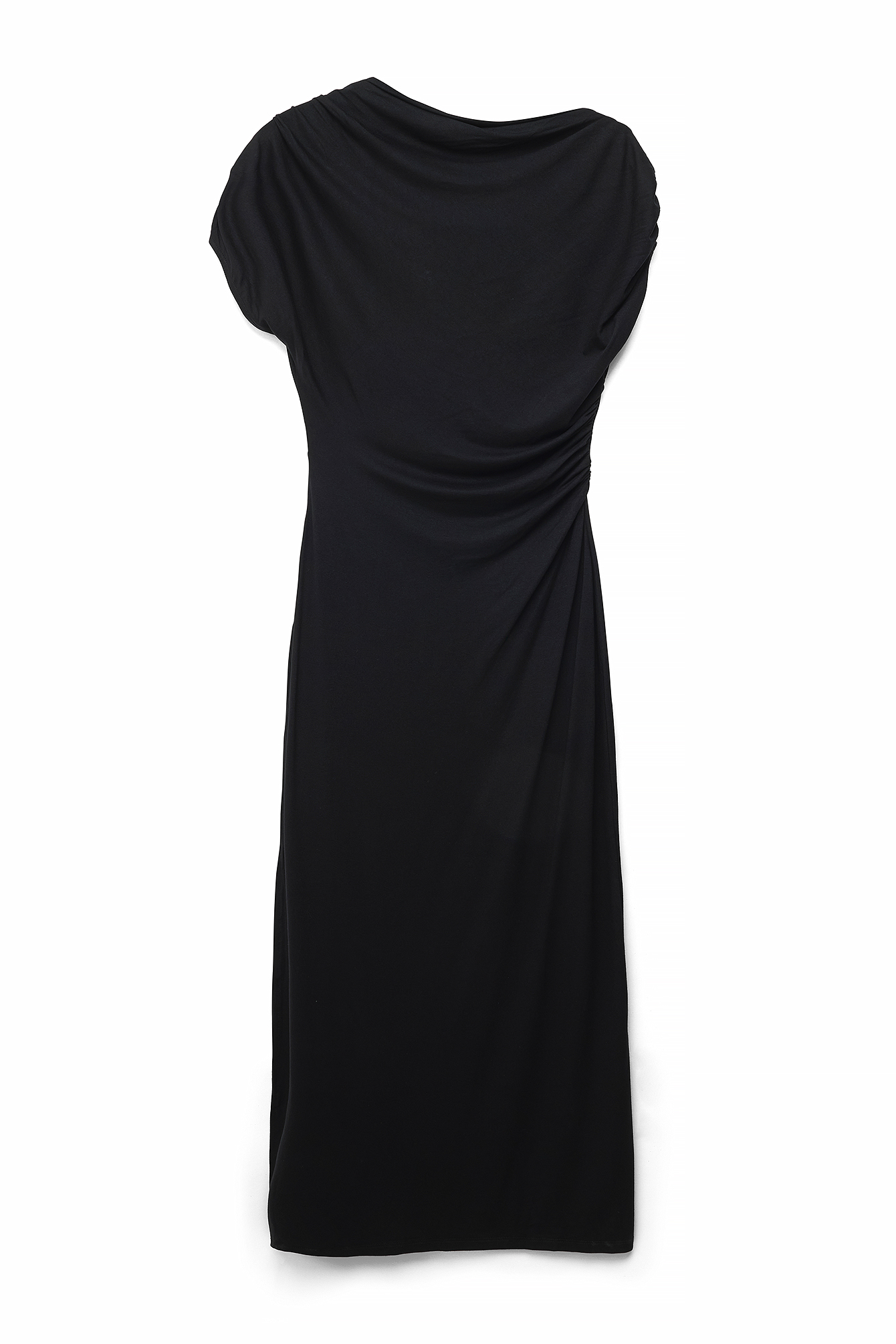 Black Soft Line Draped Maxi Dress