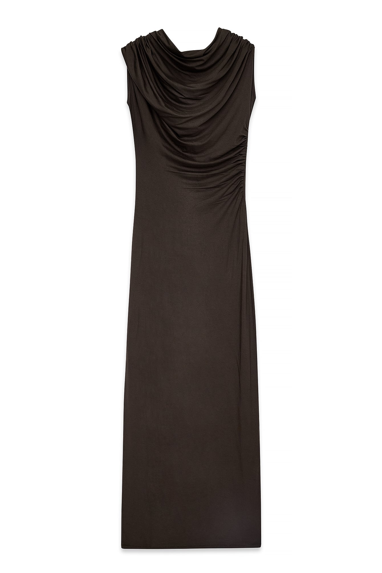 Dark Brown Soft Line Draped Maxi Dress