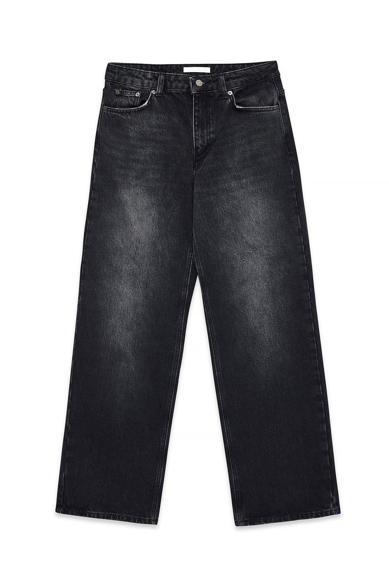 Dark Grey Straight Mid Waist Jeans