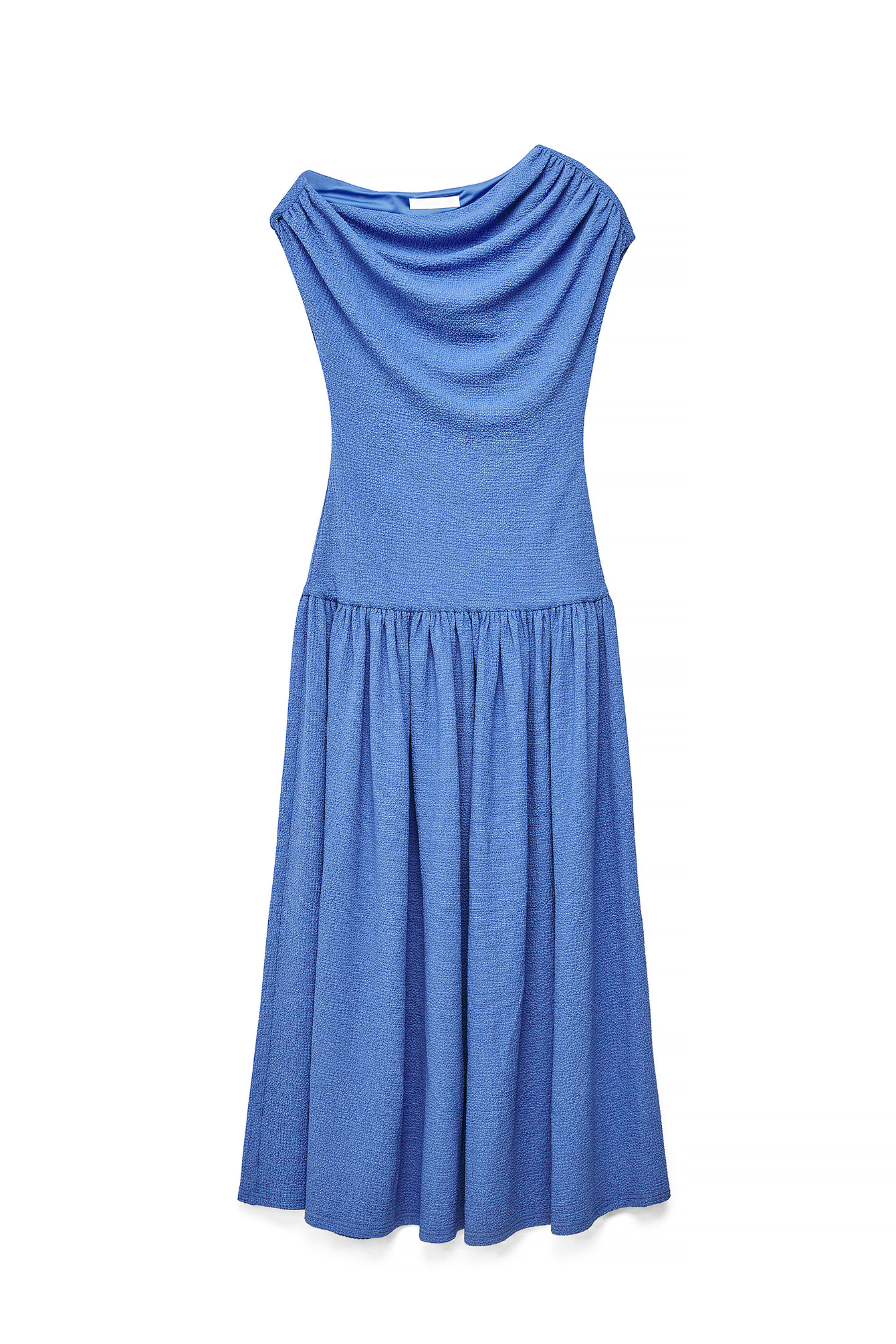 Blue Structured Dropped Waist Maxi Dress